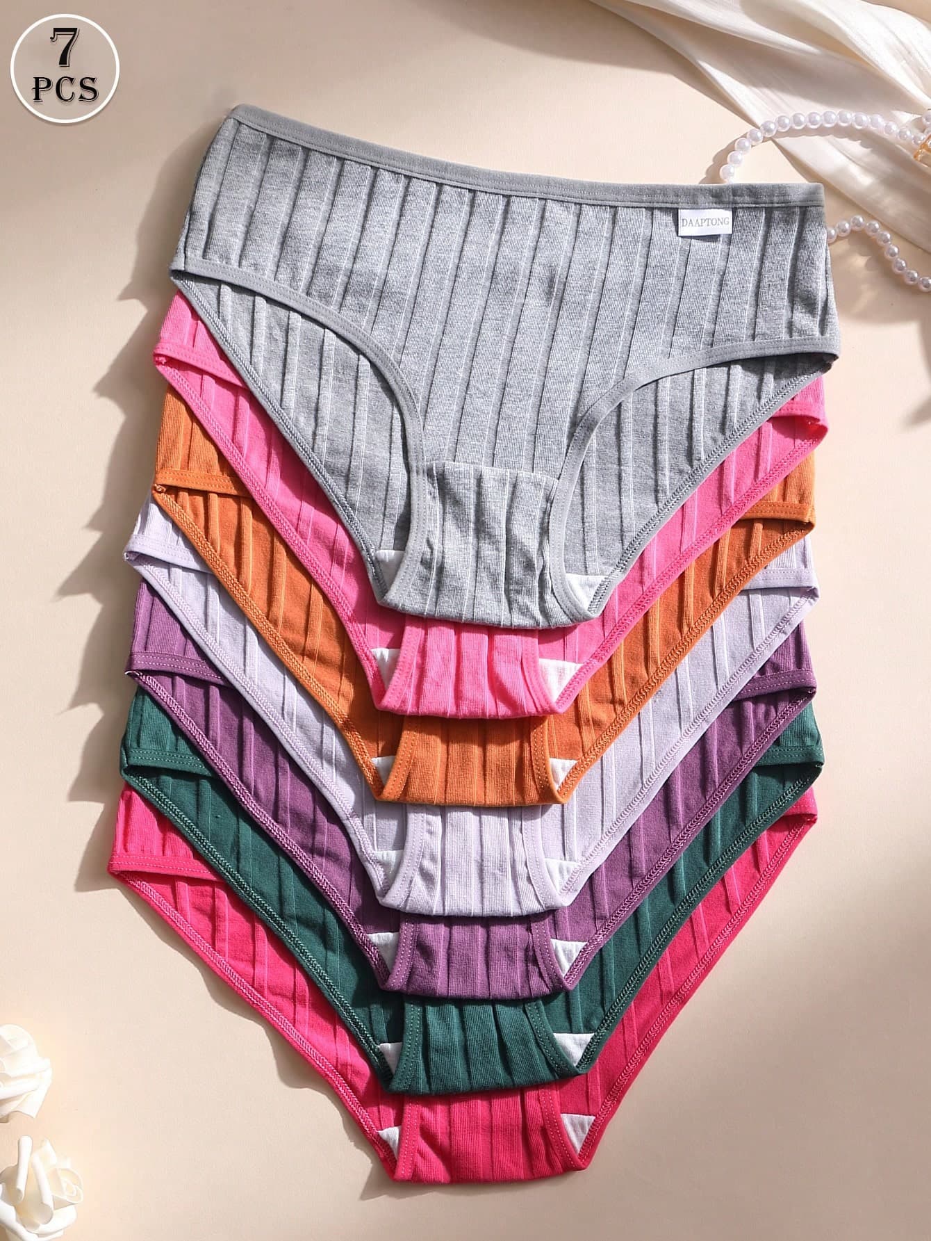 7pcs Women's Pure Cotton Panties, Sexy Low-Waist Solid Color Briefs, Ribbed Comfortable Breathable Sports Underwear