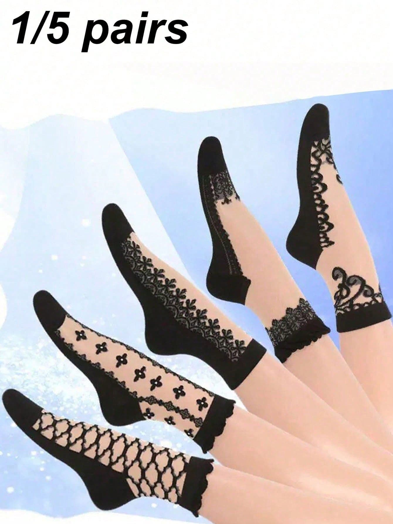 1/5 Pairs Women Thin Floral Print Mid-Calf Socks, Soft Breathable Durable Non-Slip, Suitable For Daily Wear