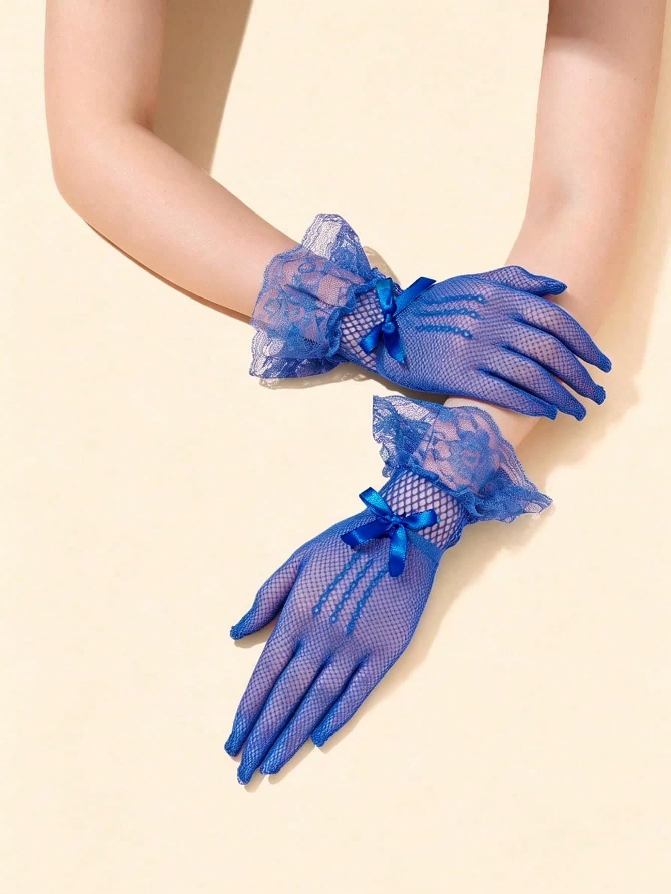 1 Pair Summer Sun Protection Vintage Lace Gloves, Mesh Lace Short Gloves With Bow Decoration, Elegant Atmosphere, Suitable For Banquet/Wedding/Party/Ball/Photoshoot