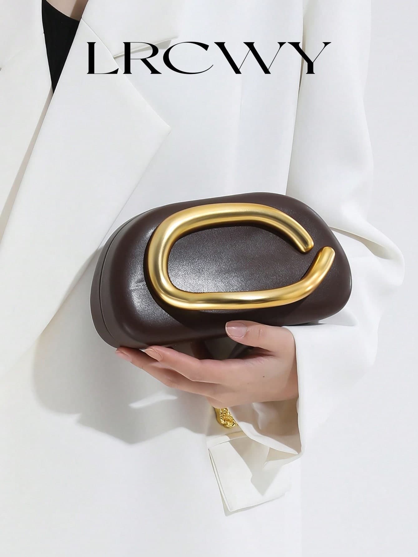 Women's Fashion Asymmetrical Handbag, Premium Unique Elegant Metal Chain Crossbody Bag, Coffee Color, Suitable For Shopping, Commuting And Party