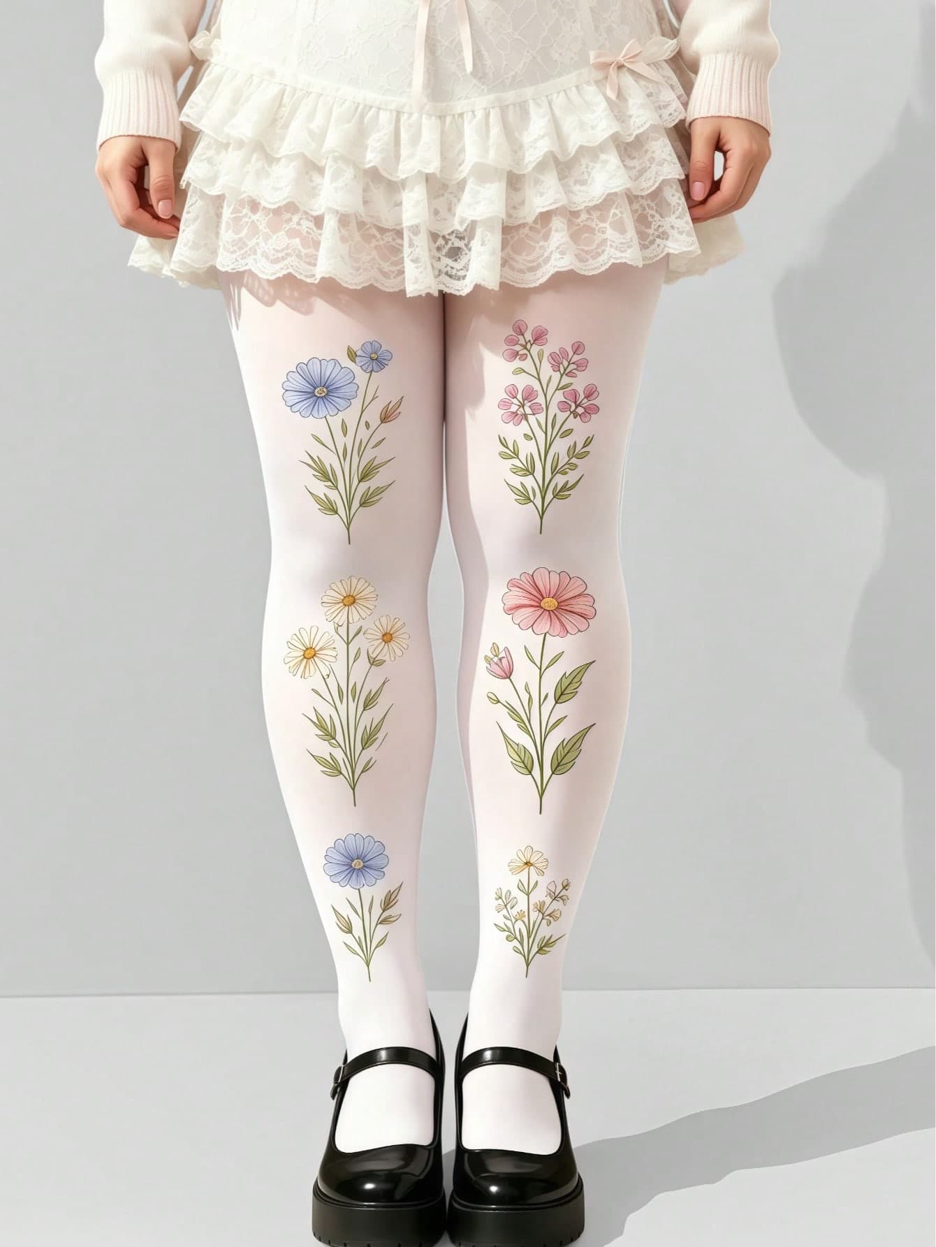 1 Pair Women's Printed Velvet Tights, Cute Gothic Style, Suitable For Lolita Outfit, Fashion Enthusiasts' First Choice, Suitable For Daily Wear