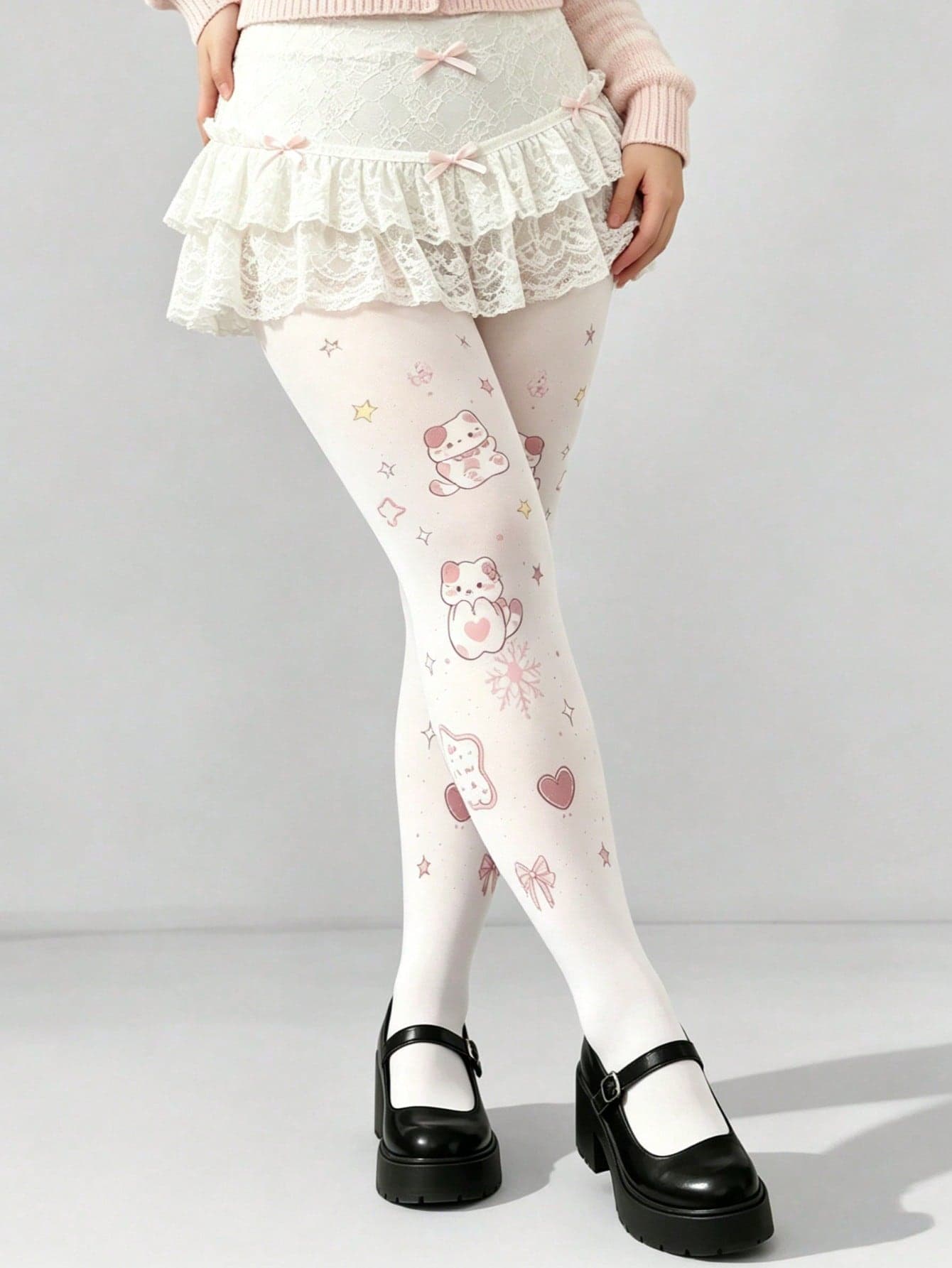 1 Pair Women's Printed Velvet Tights, Cute Gothic Style, Suitable For Lolita Outfit, Fashion Enthusiasts' First Choice, Suitable For Daily Wear