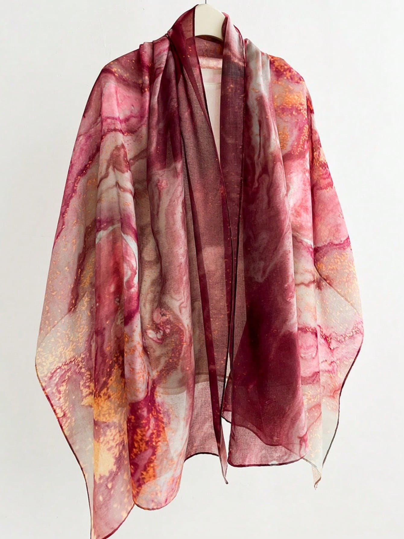 1pc 2026 Fashion Spring/Summer Thin Ink Print Gauze Scarf Street Beach Towel 80*182cm Extra Long Silk Scarf Women Breathable Versatile Floral Print Shawl Headscarf Scarf Wrap Suitable For Travel, Photography, Check-In