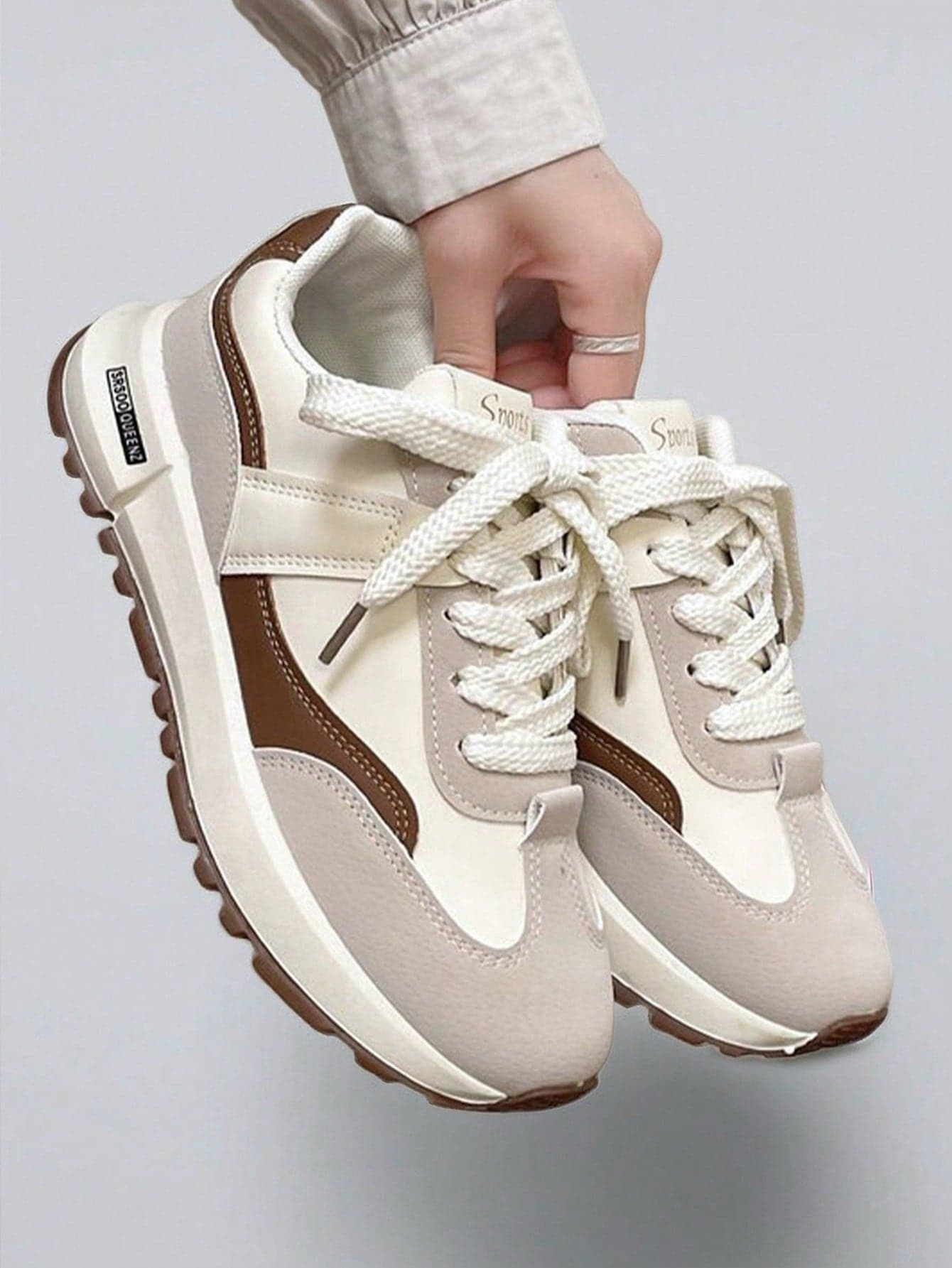 Flipark New Round Toe Lace-Up Color Block Multi-Functional Fashion Versatile City Outdoor Casual Sports Shoes For Women