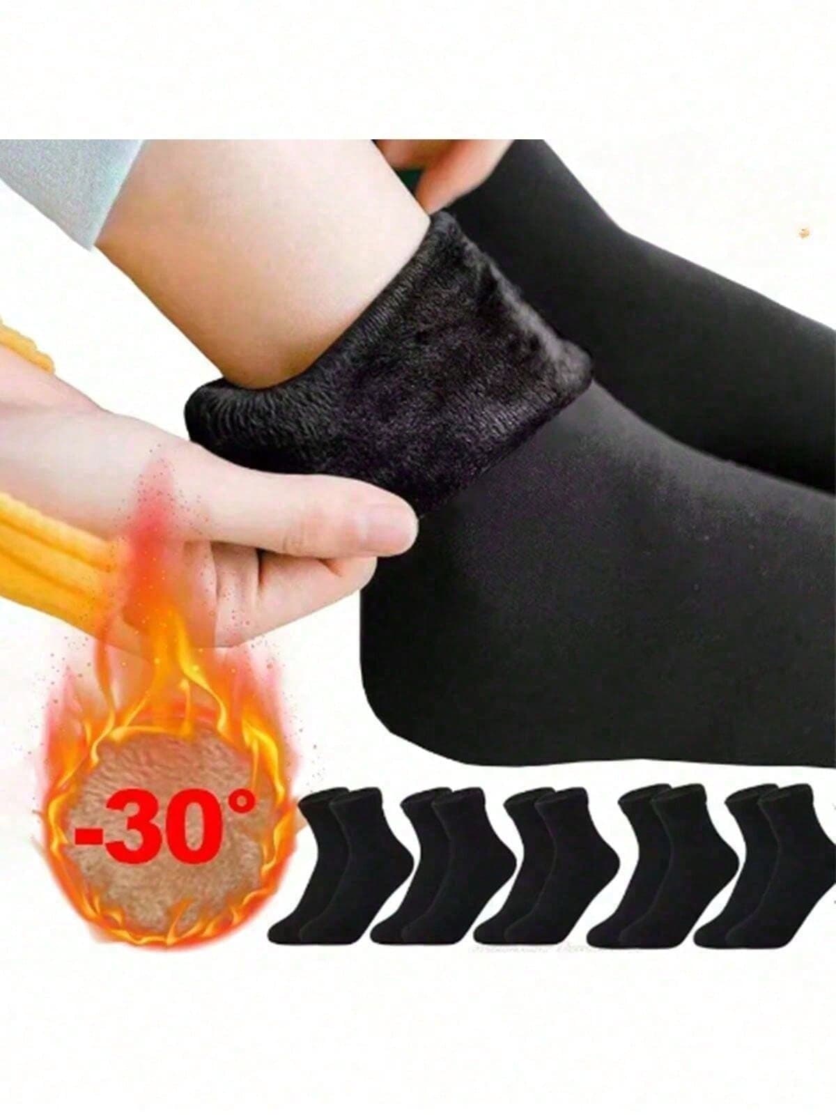 5/6/10pairs Thickened Warm Knitted Socks, Mid-Calf Anti-Slip Snow Socks, Thickened Fleece Lining, Unisex Winter