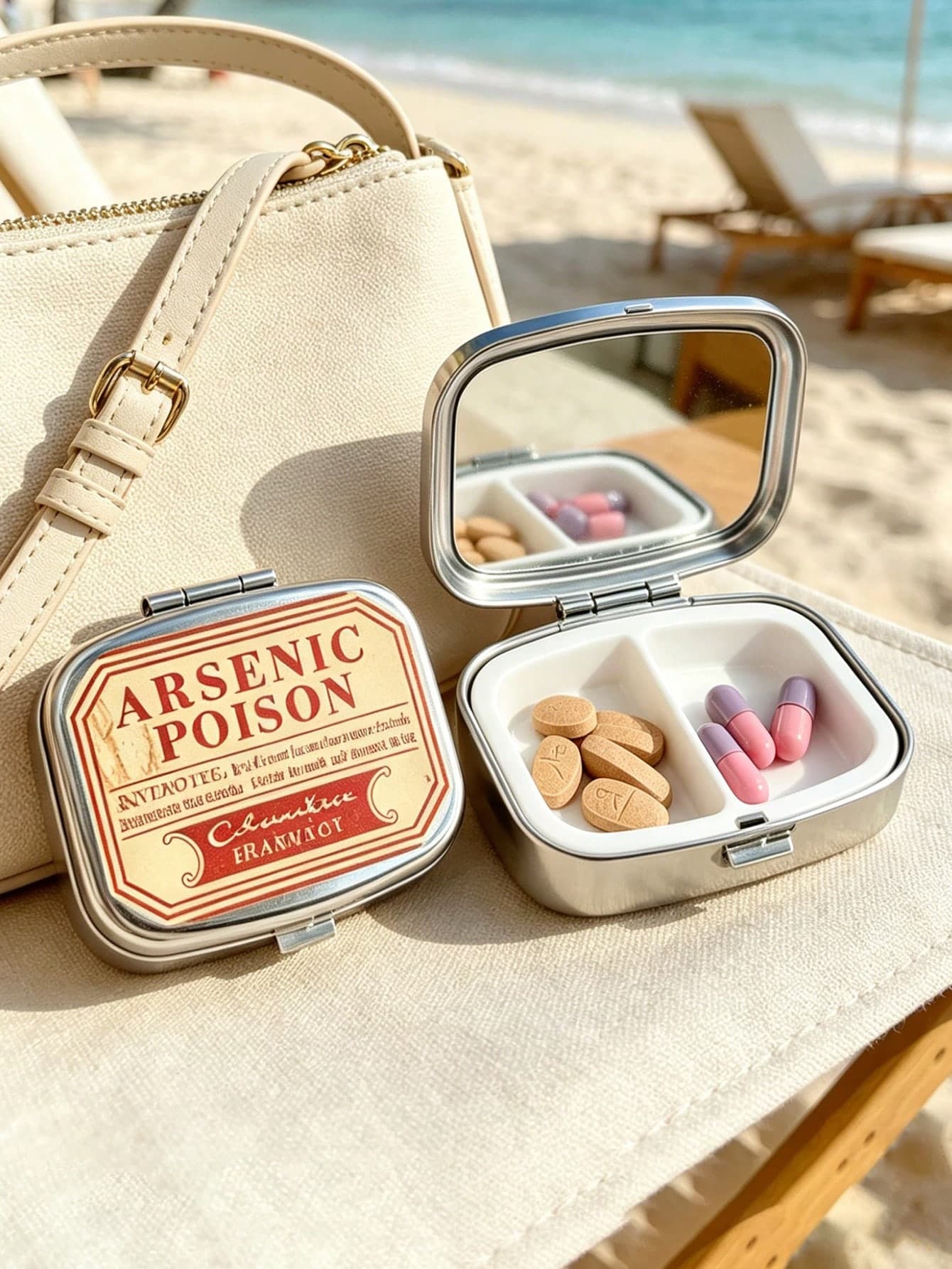 Double Compartment Metal Vintage Pill Box, Square Pill Box With Vintage Pattern, Pocket-Sized Travel Pill Box, Black Humor Gift Choice, Mini Metal Storage Box, Portable Jewelry Pill Box, Suitable For Travel, Outdoor Activities, Can Be Put In Bag Or Pocket, Portable Camping Pill Box, Suitable For Men, Women, Students, Teachers, Doctors, Travel And Home Portable Storage Bag Version, Small Pill Bag, Essential Medical Accessory, Daily Health Care Storage Box, Back To School Season, Graduation Season, Back To School Gift