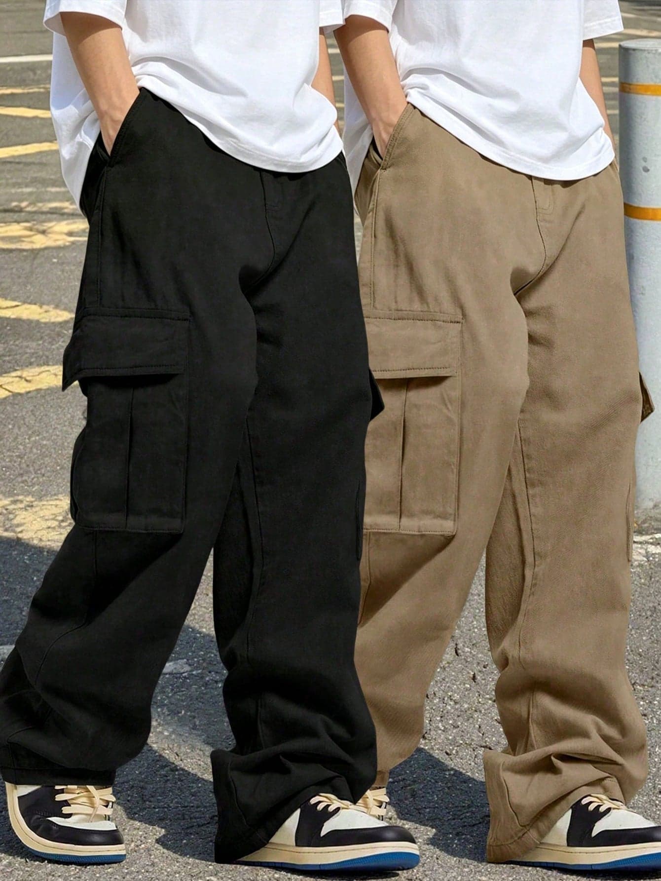 2pcs/Set Casual Loose Cargo Pants For Teenage Boys, With Large Pockets, Suitable For Sports & Outdoor Activities