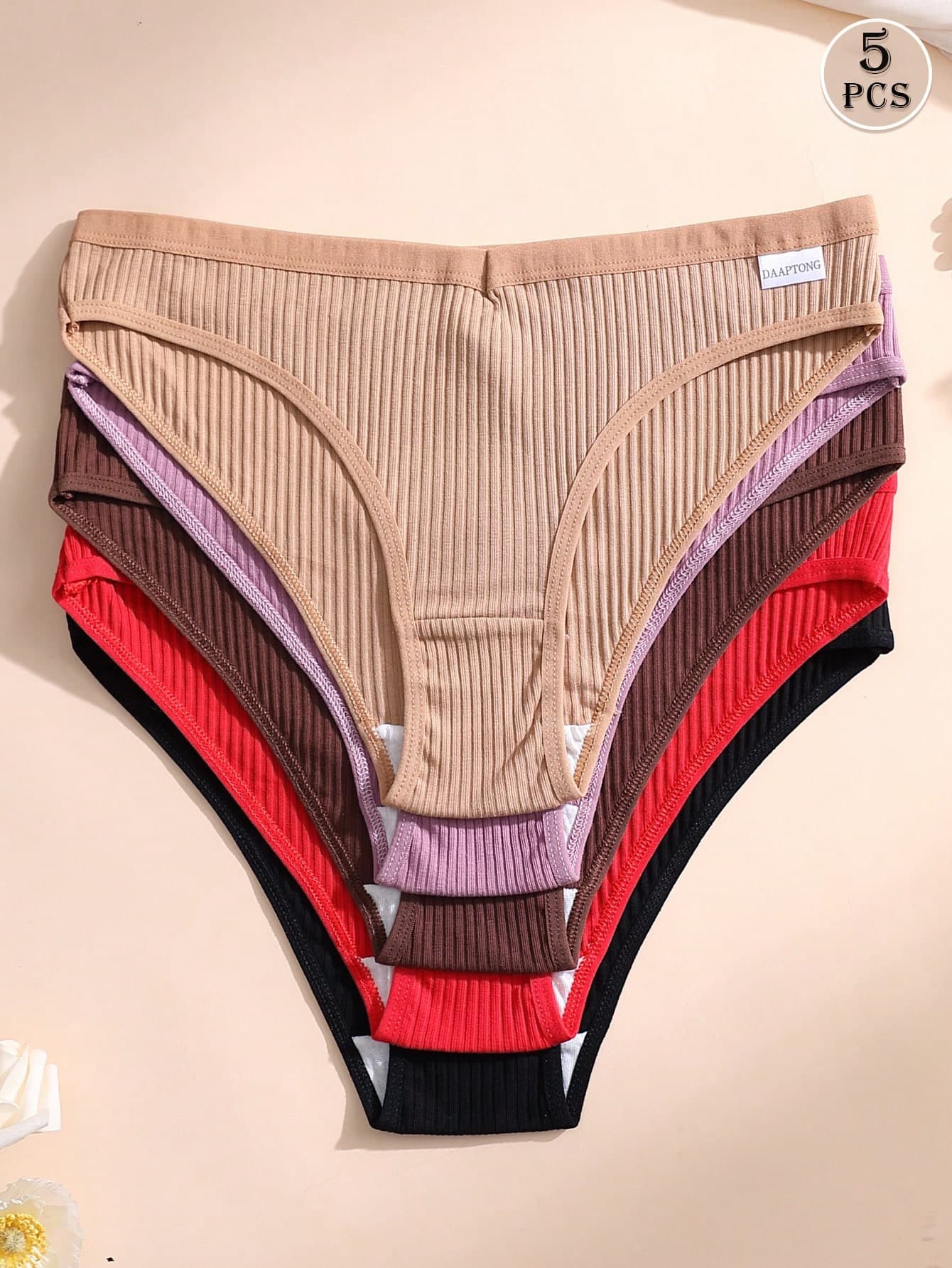 5 PCS Women Sexy Triangle Panties V Waist Seamless Briefs Ribbed Cotton Solid Color Comfortable And Breathable Underwear
