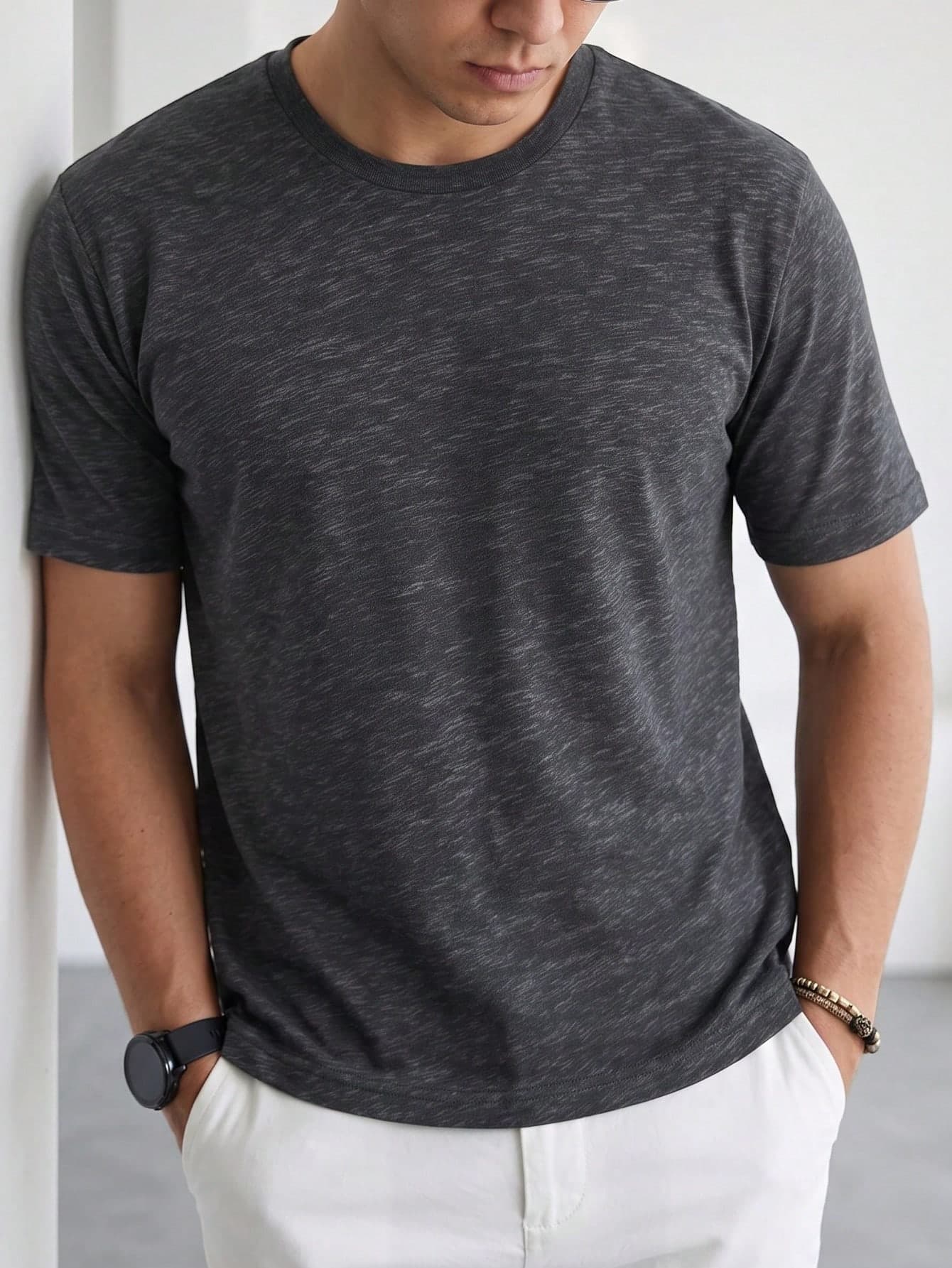 1pc Men's Short Sleeve Vintage Washed T-Shirt With Snowflake Print, Slim Fit Fashionable New Top