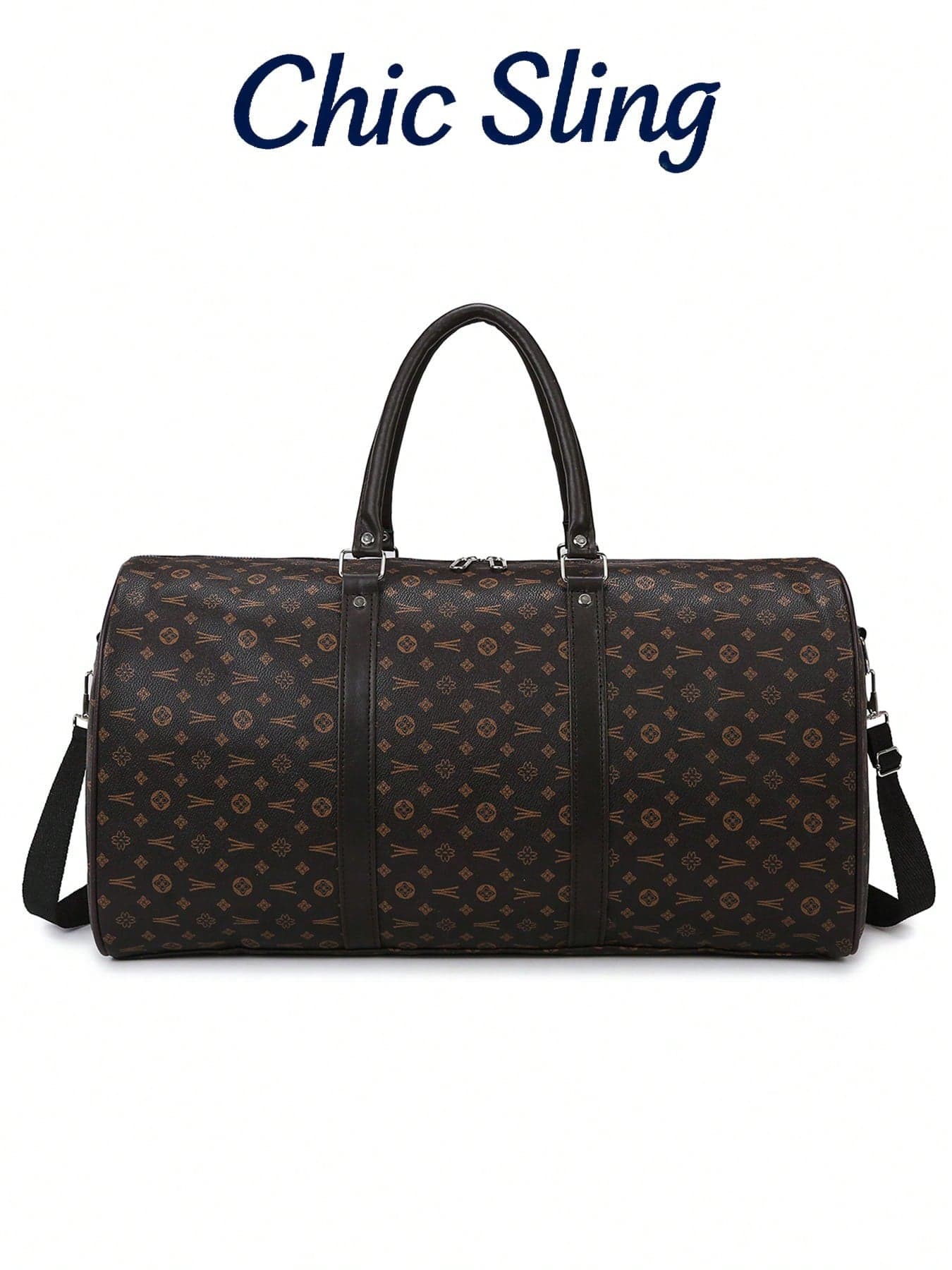 SHILAN Vintage Geometric Print Large Capacity Travel Weekend Bag, Faux Leather Trim, Detachable Shoulder Strap, Overnight Gym Tote Bag