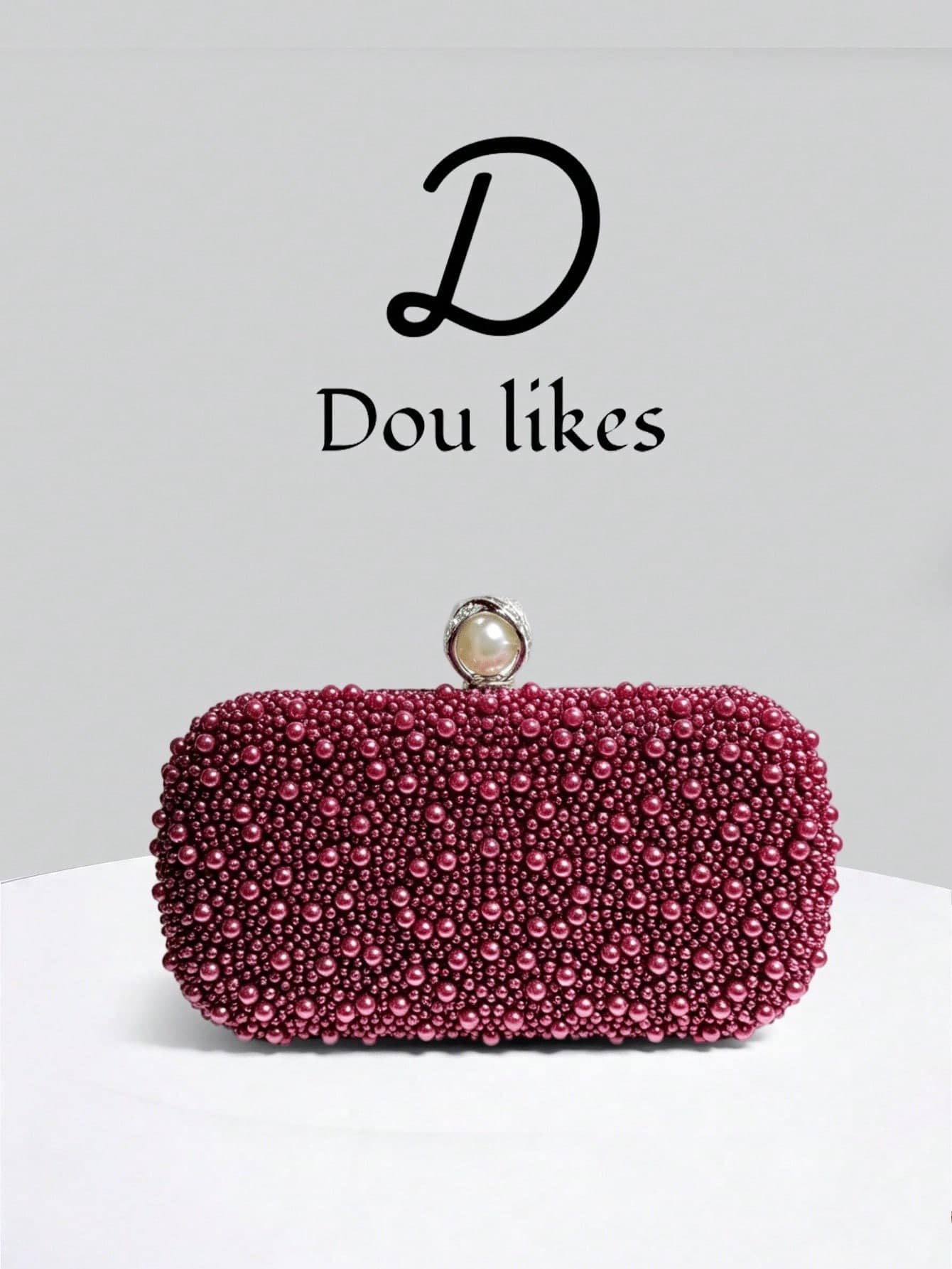 1pc Burgundy Pearl Evening Clutch Bag, High-End Engagement Clutch Bag, Cheongsam Dress Bag, Elegant Lady Party Bag, With Metal Chain, Elegant Lady Party Bag, Perfect For Party, Wedding, Graduation Prom, Evening/Banquet, Perfect Match For Women's Graduation Prom Dress, Graduation Prom Accessories, Sequin Dress, Shiny Dress, Women's Elegant Dress.