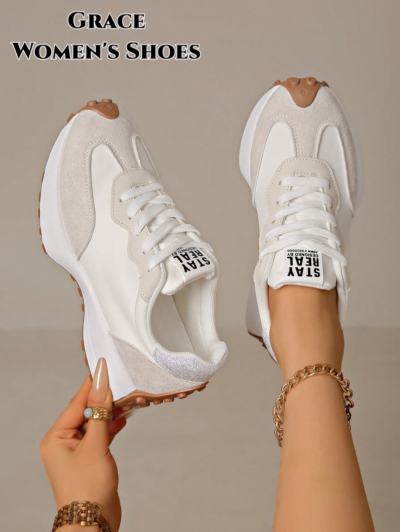 Women's Lightweight Running Sneakers, Lace-Up Closure, Multi-Functional Flat Sole, Breathable Stitched Design In Various Colors, All-Season Outdoor Shoes.