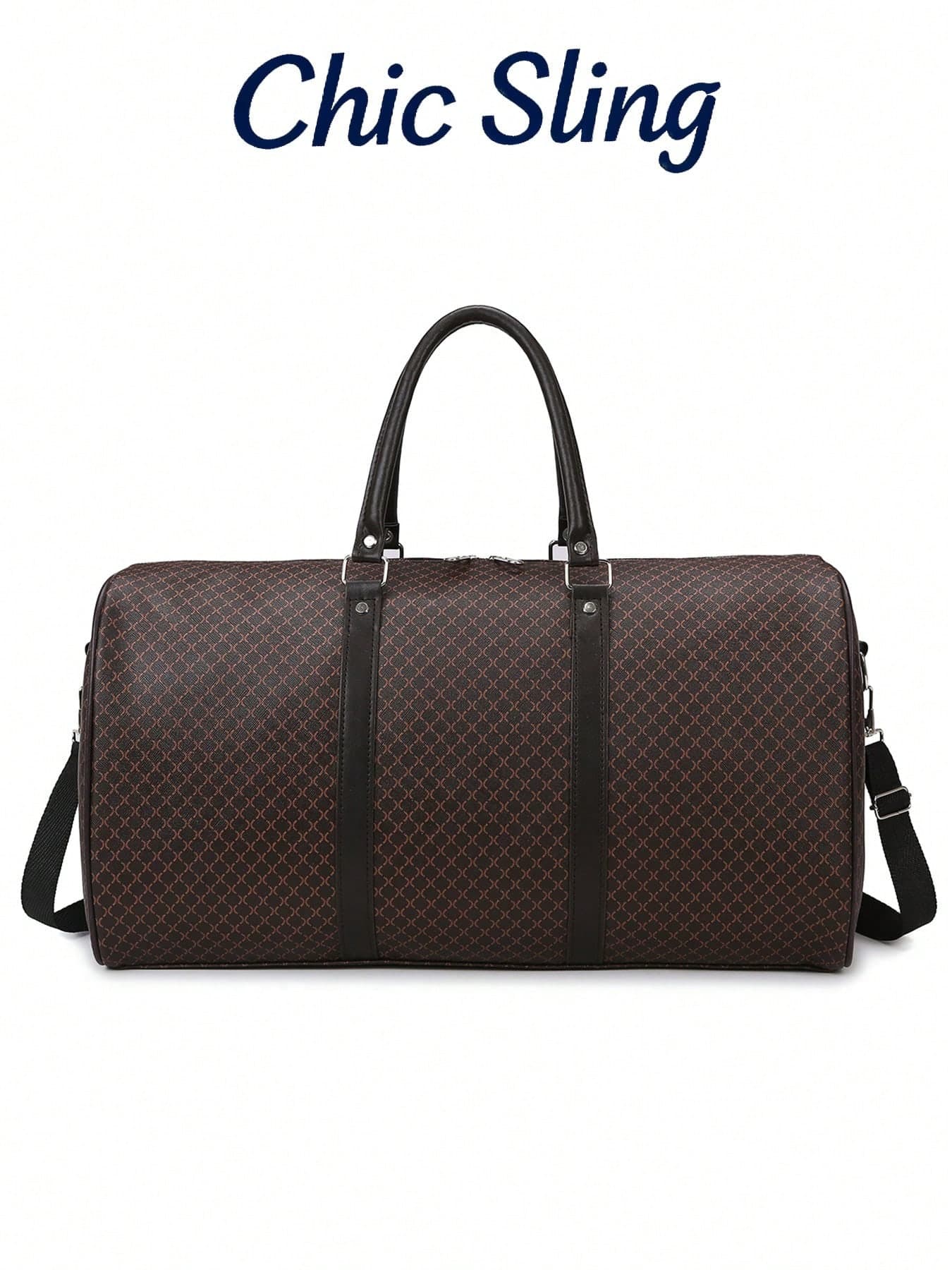 SHILAN Vintage Geometric Print Large Capacity Travel Weekend Bag, Faux Leather Trim, Detachable Shoulder Strap, Overnight Gym Tote Bag