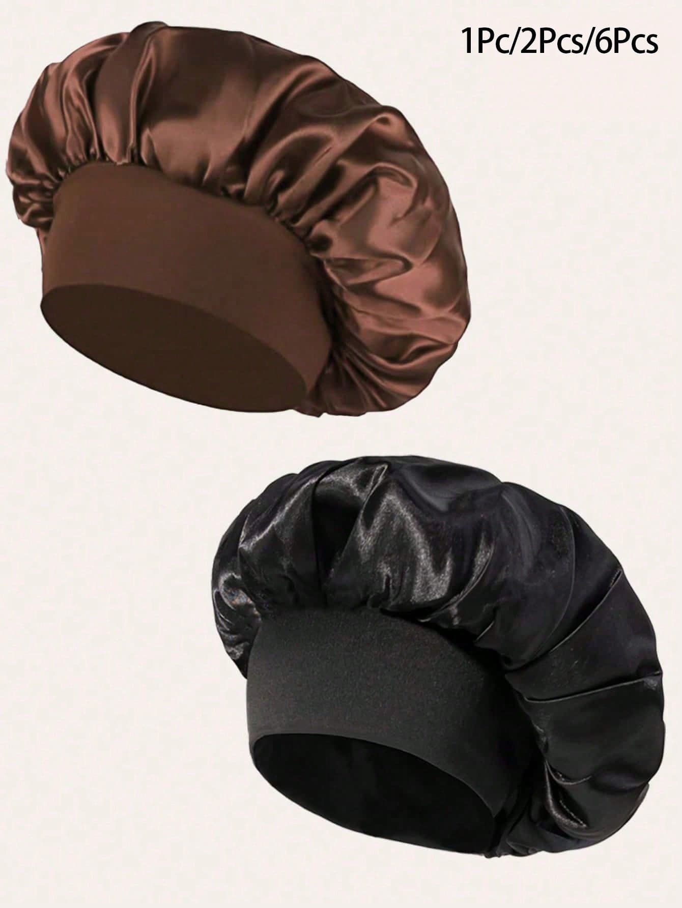 Awegeo 1/2/6pcs Women's Solid Color Satin Bonnets, Casual Comfortable Home Hair Care Sleep Caps