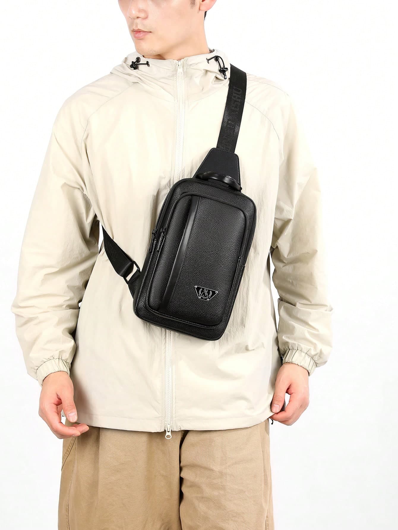 Casual Commuting Dual-Use Chest Bag, Men's Soft Leather PU Lightweight Crossbody Bag, Shopping And Cycling Carry On Small Bag