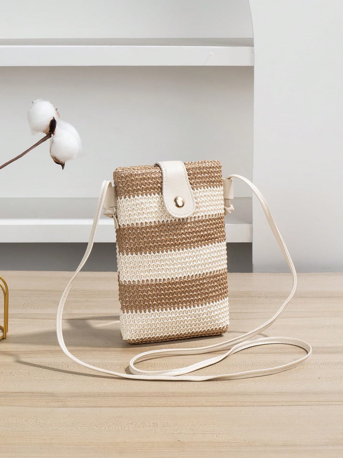 Minimalist Straw Woven Bag, Striped Mini Phone Bag, Fashion Coin Purse, Shoulder Strap, Crossbody, Anti-Theft Buckle, Suitable For Business Travel, Outings, Daily Wear, Holidays, Weddings, Parties And More