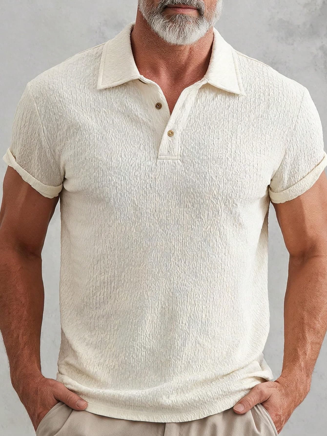 GOLDREDY Summer New Old Money Style Textured Knit Polo Shirt Men Loose Casual Versatile Short Sleeve Collared Solid Color Top