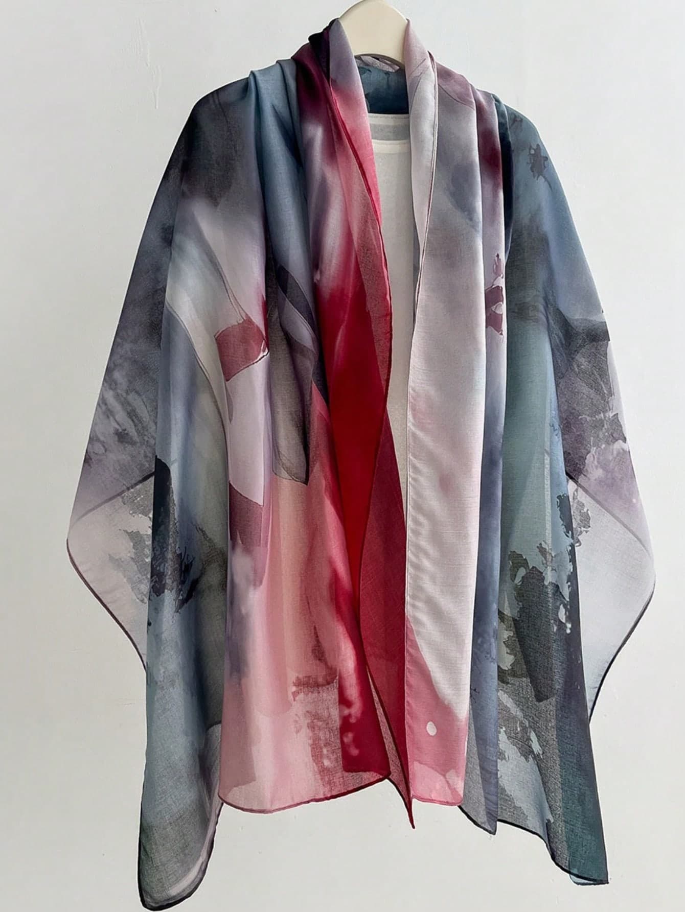 1pc 2026 Spring/Summer New Fashion Casual Lightweight Ink Wash Floral Print Scarf Shawl, Thin Versatile Scarf For Women, Suitable For Holiday Gifts, Travel, Walking, Beach Photography, Street Shopping And Multiple Occasions