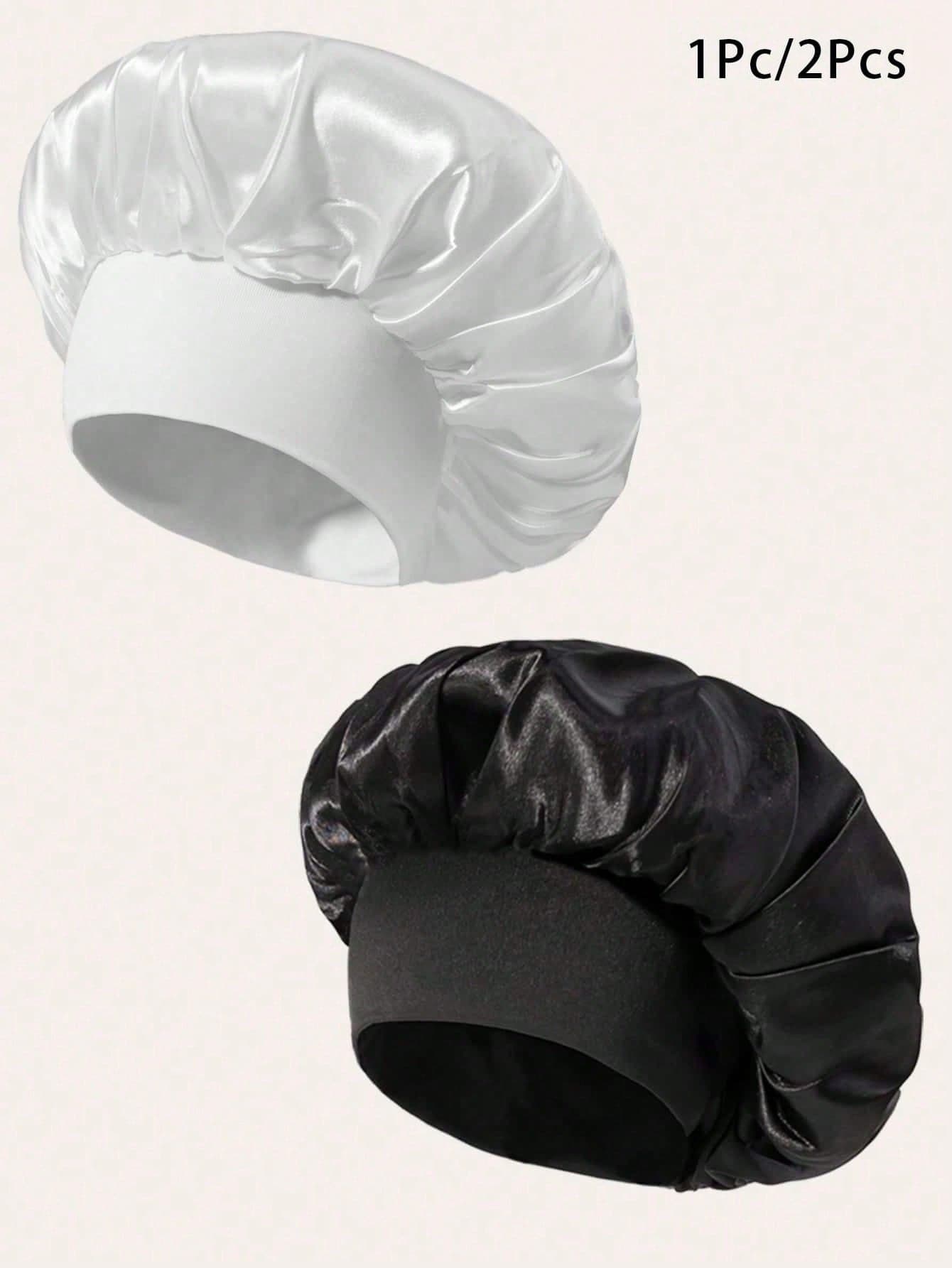 Awegeo 1/2pcs Women's Solid Color Satin Bonnets, Casual Comfortable Home Hair Care Sleeping Cap