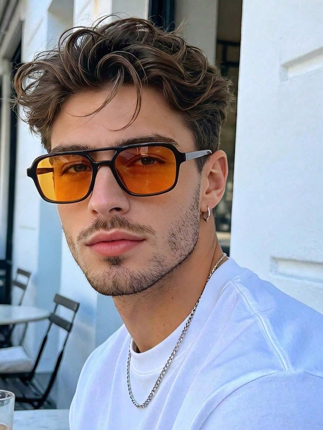 1pc Men's Retro Double Bridge Fashion Glasses, Suitable For Street Style, Vacation Travel, Outdoor Beach And More Occasions, Essential Accessory For Travel And Beach