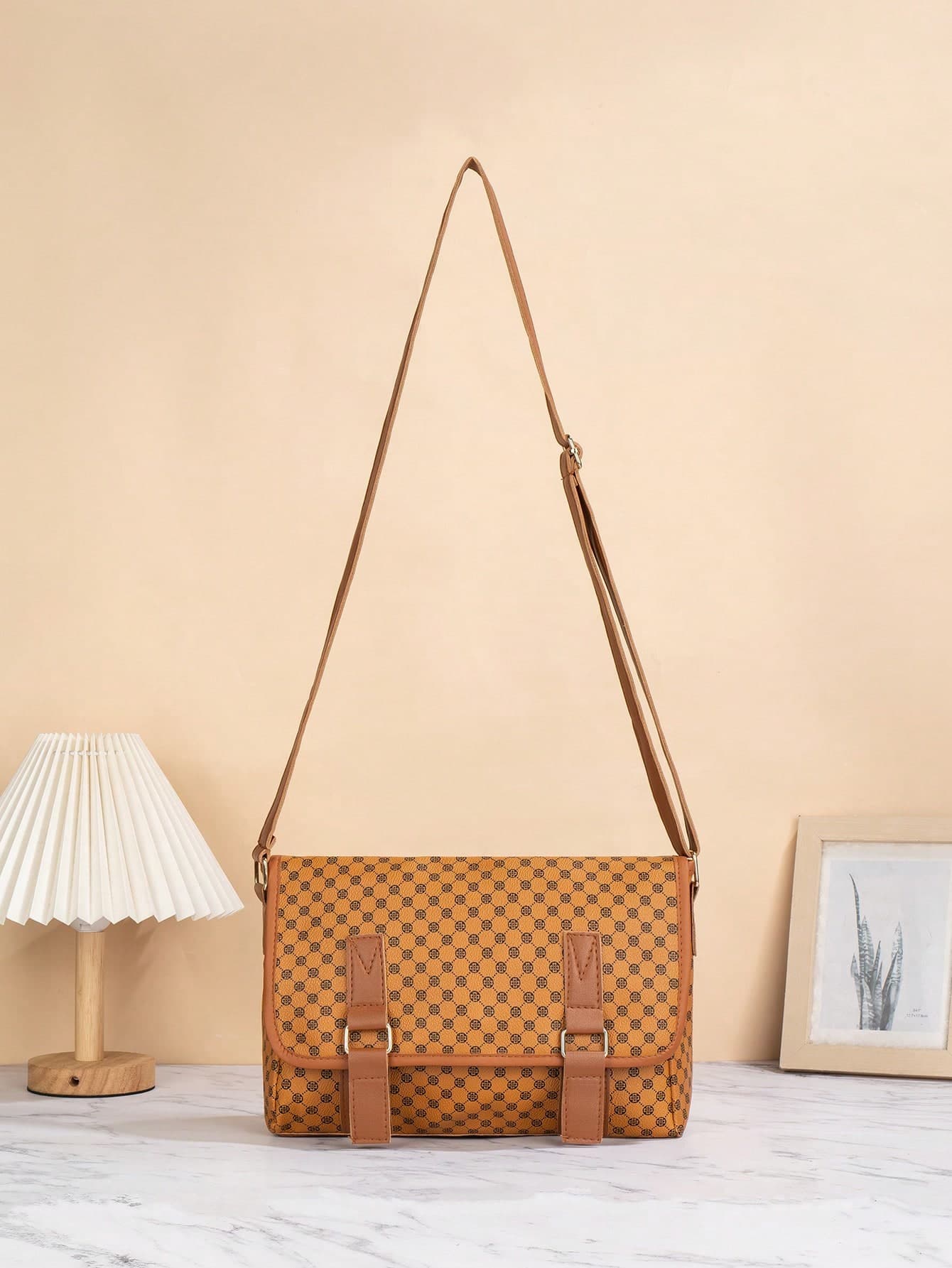 Women's Casual Vintage Printed Messenger Bag, Large Capacity Flap Design, Student Commute Dual-Use Shoulder Crossbody Bag