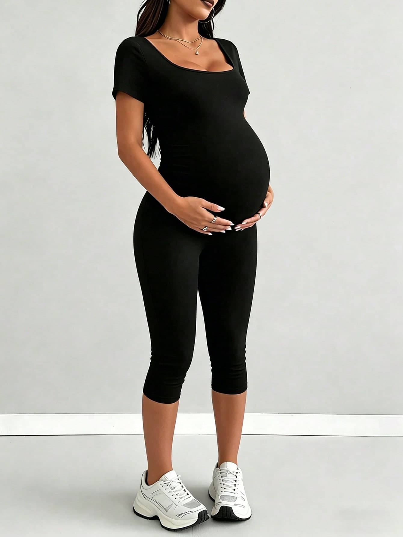 Parara Maternity Jumpsuit, Comfortable Short Sleeve Casual Jumpsuit Black