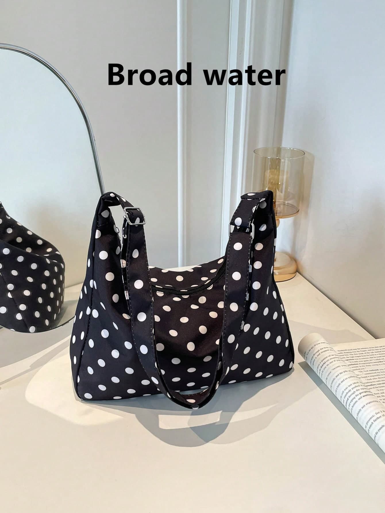 Fashion Casual Large Capacity Crossbody Bag, Fabric, Pouch, Polka Dot Pattern, Adjustable Shoulder Crossbody Soft Bag For Women