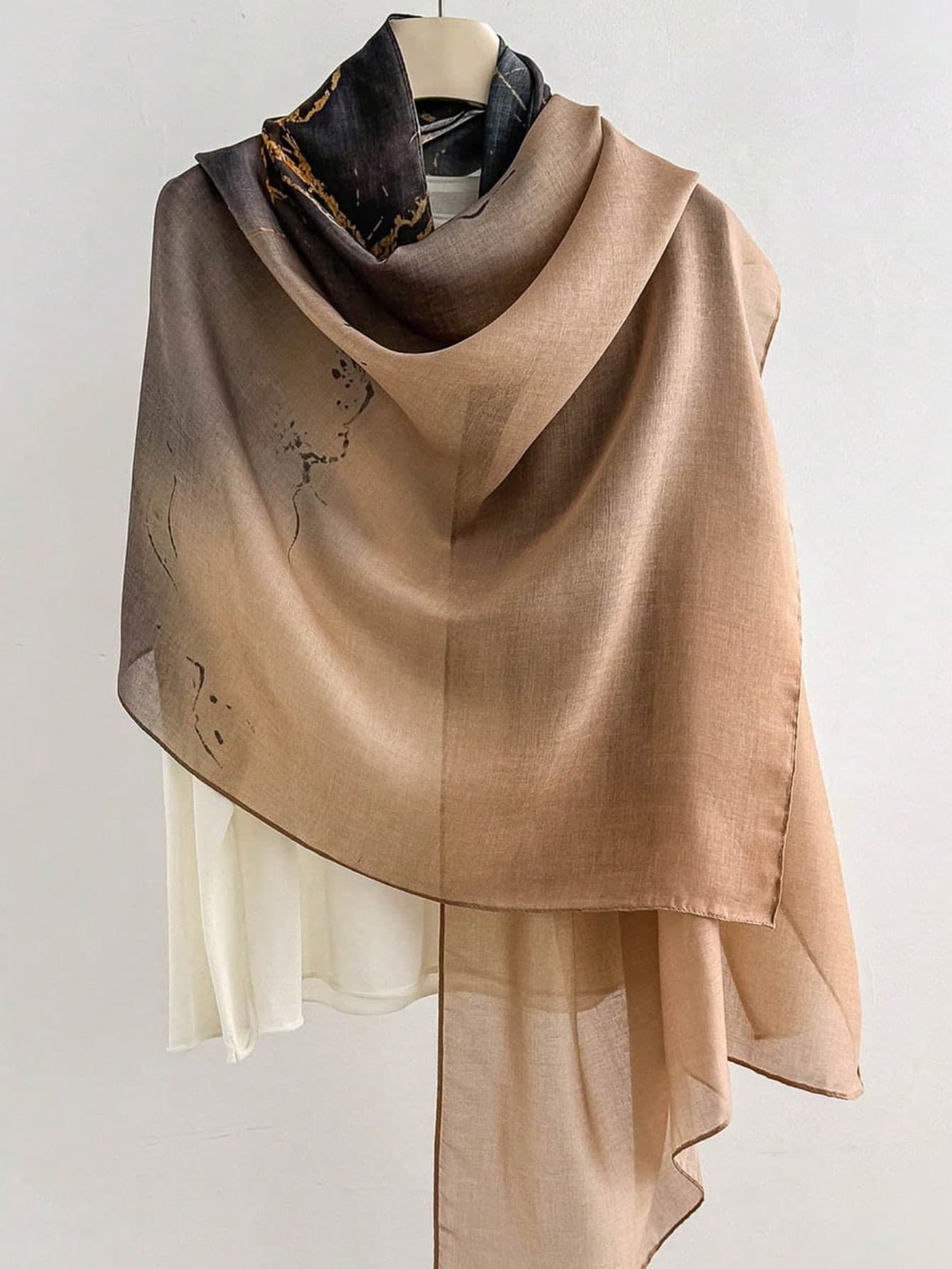 1pc 2026 Spring/Summer New Fashion Casual Lightweight Ink Print Scarf Long Silk Scarf Women's Thin Style Versatile Floral Print Shawl Scarf Suitable For Holiday Gifts, Travel, Walking, Beach Photography, Street Shopping And Multiple Occasions