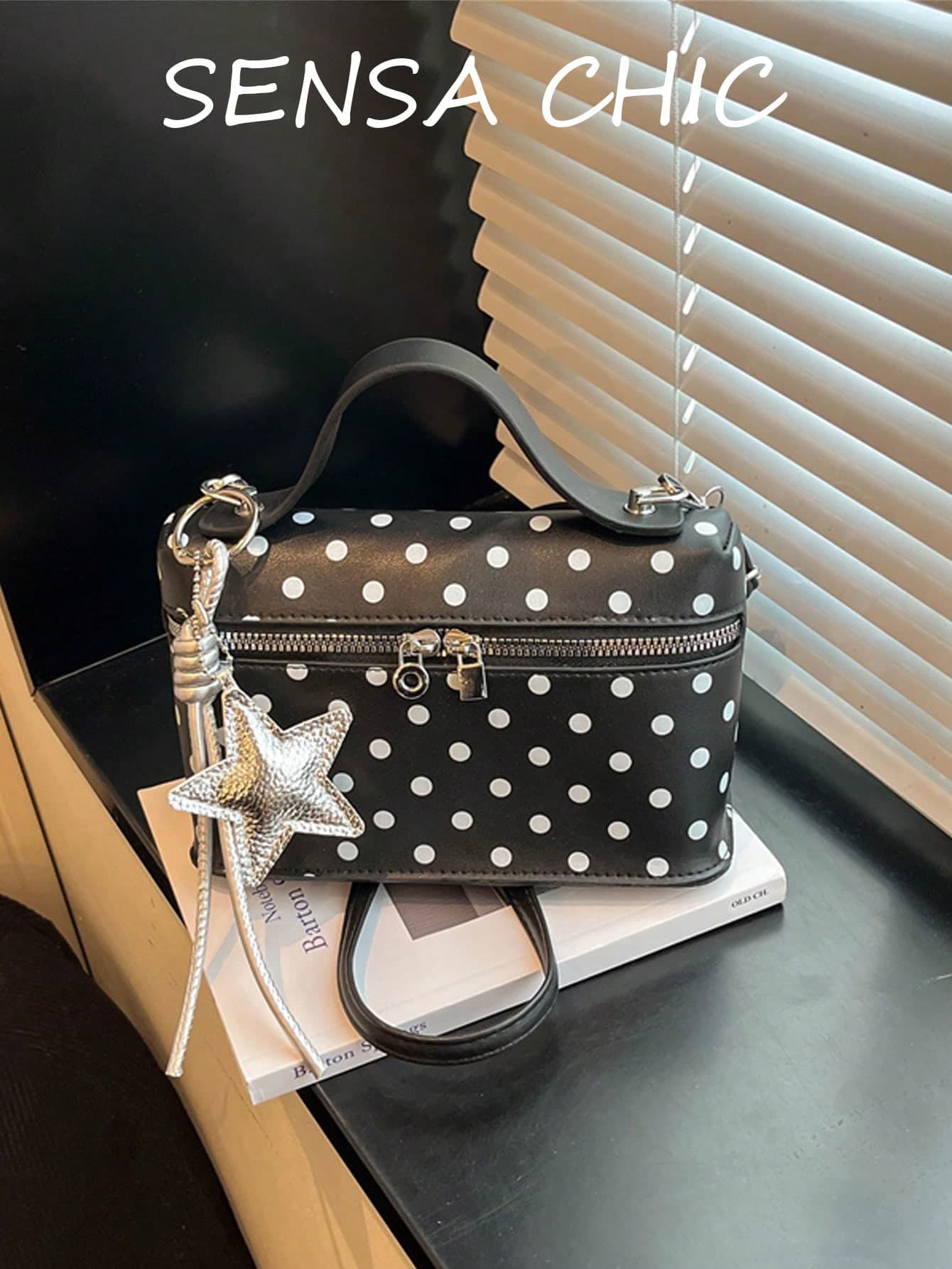 Polka Dot PU Leather Box-Shaped Handbag With Star Pendant, Women's Casual Tote Bag, Multiple Colors Available, Adjustable Shoulder Strap, Suitable For Daily Commute, Work And Leisure Shopping, Ideal For Office Women, Teachers And Young Professionals, Fashionable And Playful, Suitable For All Seasons