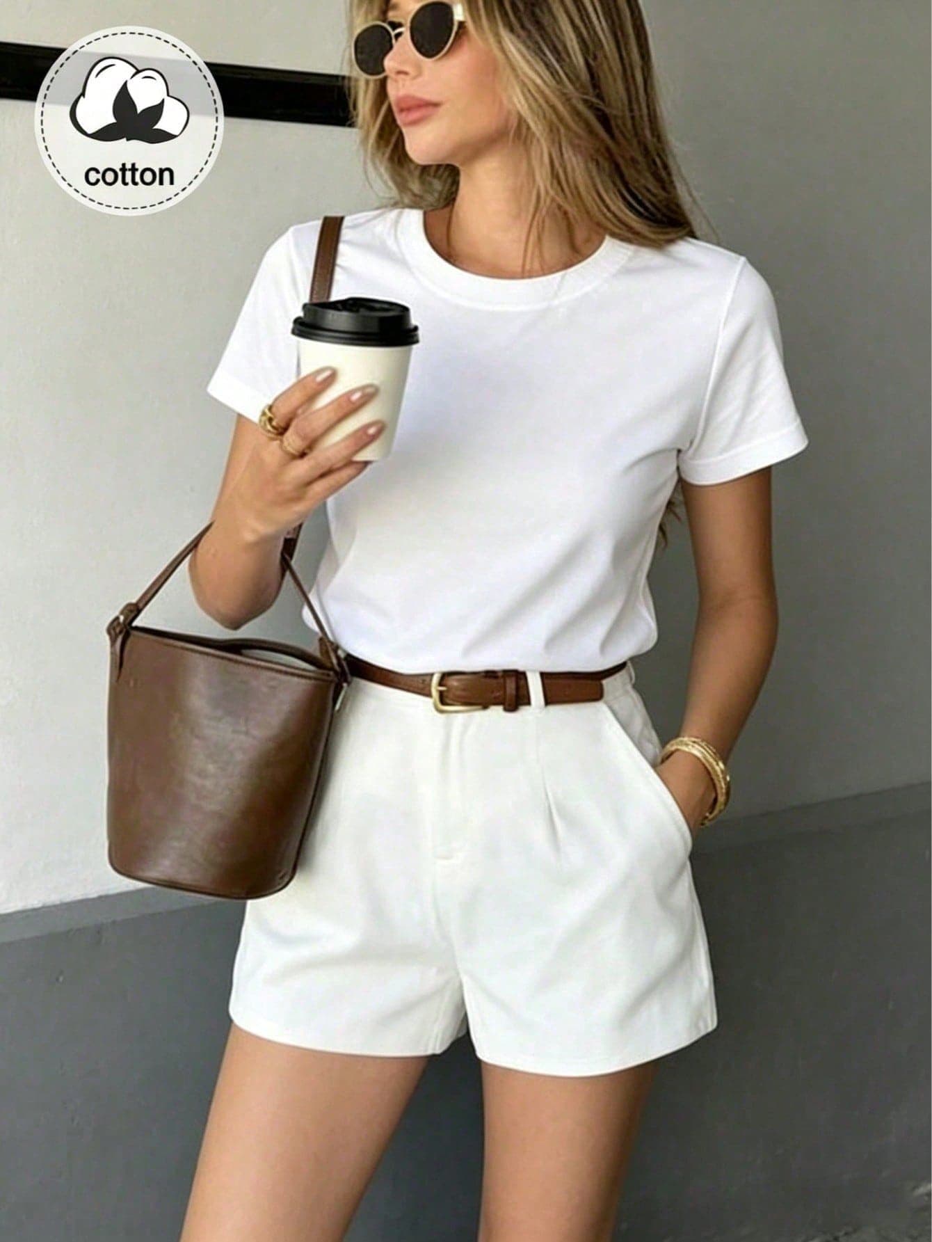 Women's Fashionable Elegant Solid Color T-Shirt - Casual White Summer