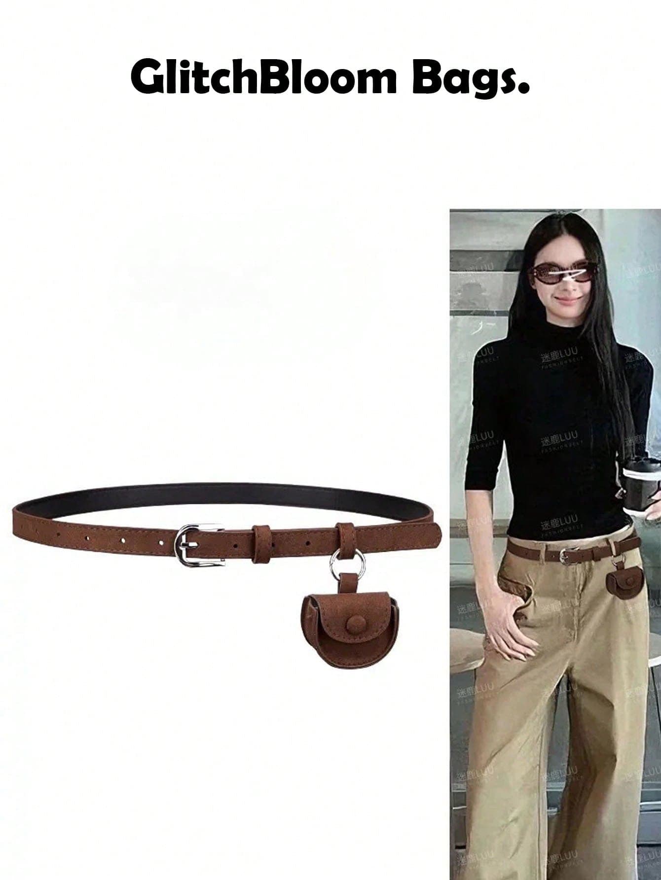 Japanese & Korean Fashion Suede Retro Y2K Cool Girl Waist Bag, Multi-Eyelet Strap Card Holder Belt, Waist Accessory For Outfit Styling, Women's Streetwear Square Coin & Earphone Waist Bag