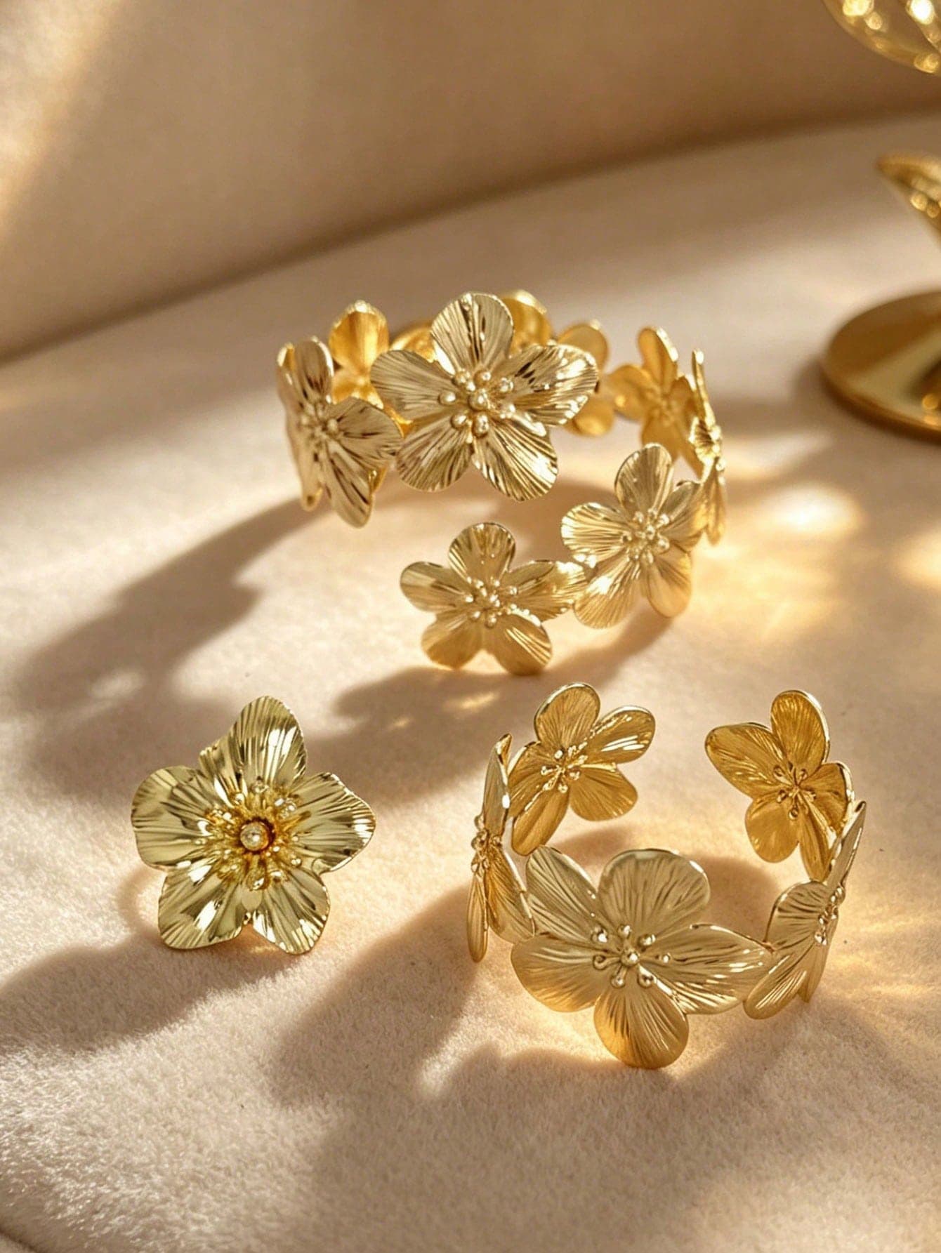 3pcs Plumeria Women's Jewelry Set, Multi-Functional Arm Cuff Bracelet Ring, Adjustable Metal Set, Suitable For Daily Wear, Party, Vacation And Travel