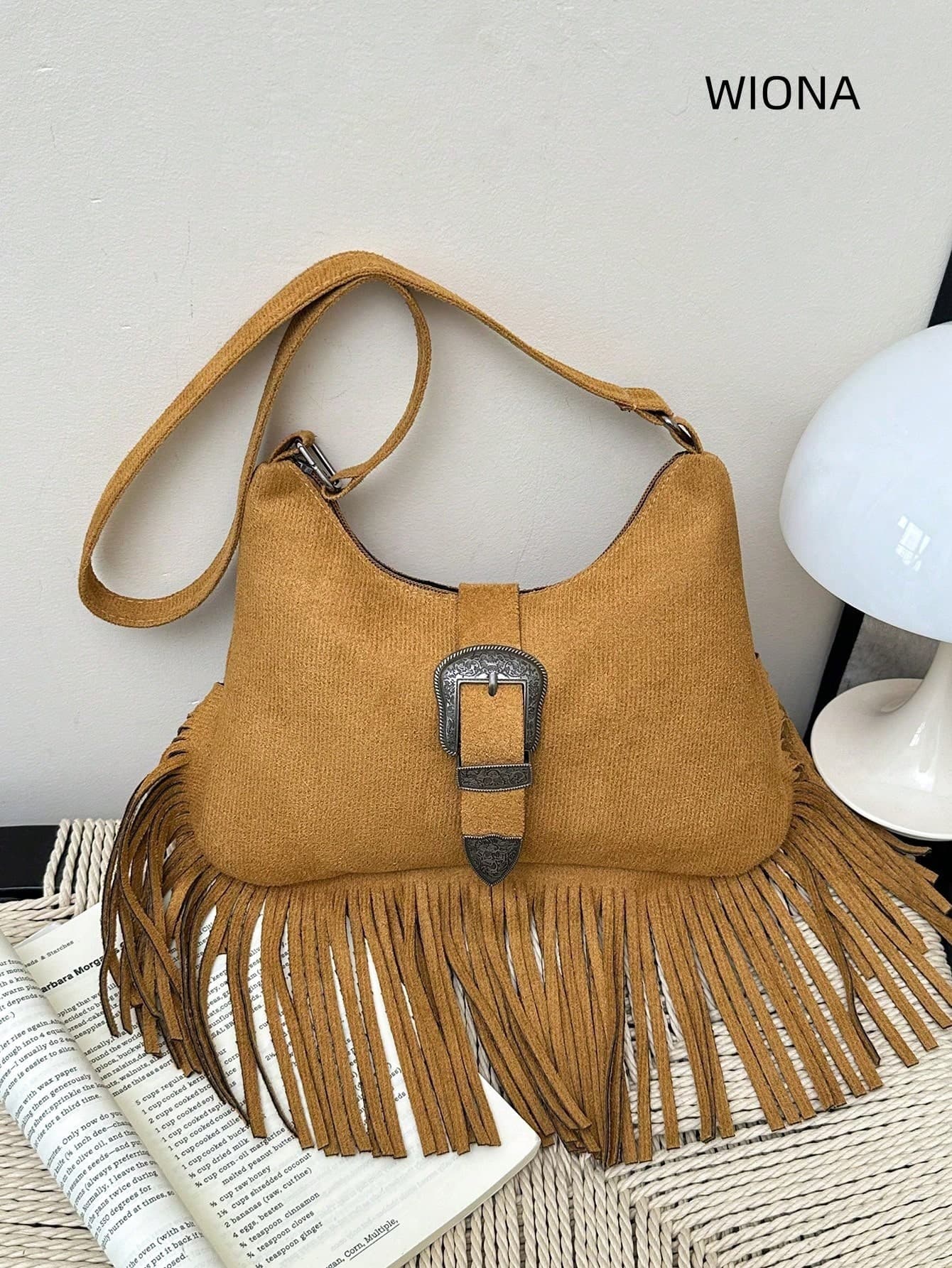 Premium Texture Tassel Shoulder Small Square Bag, Vintage Hong Kong Style Leather & Suede Crossbody Bag
