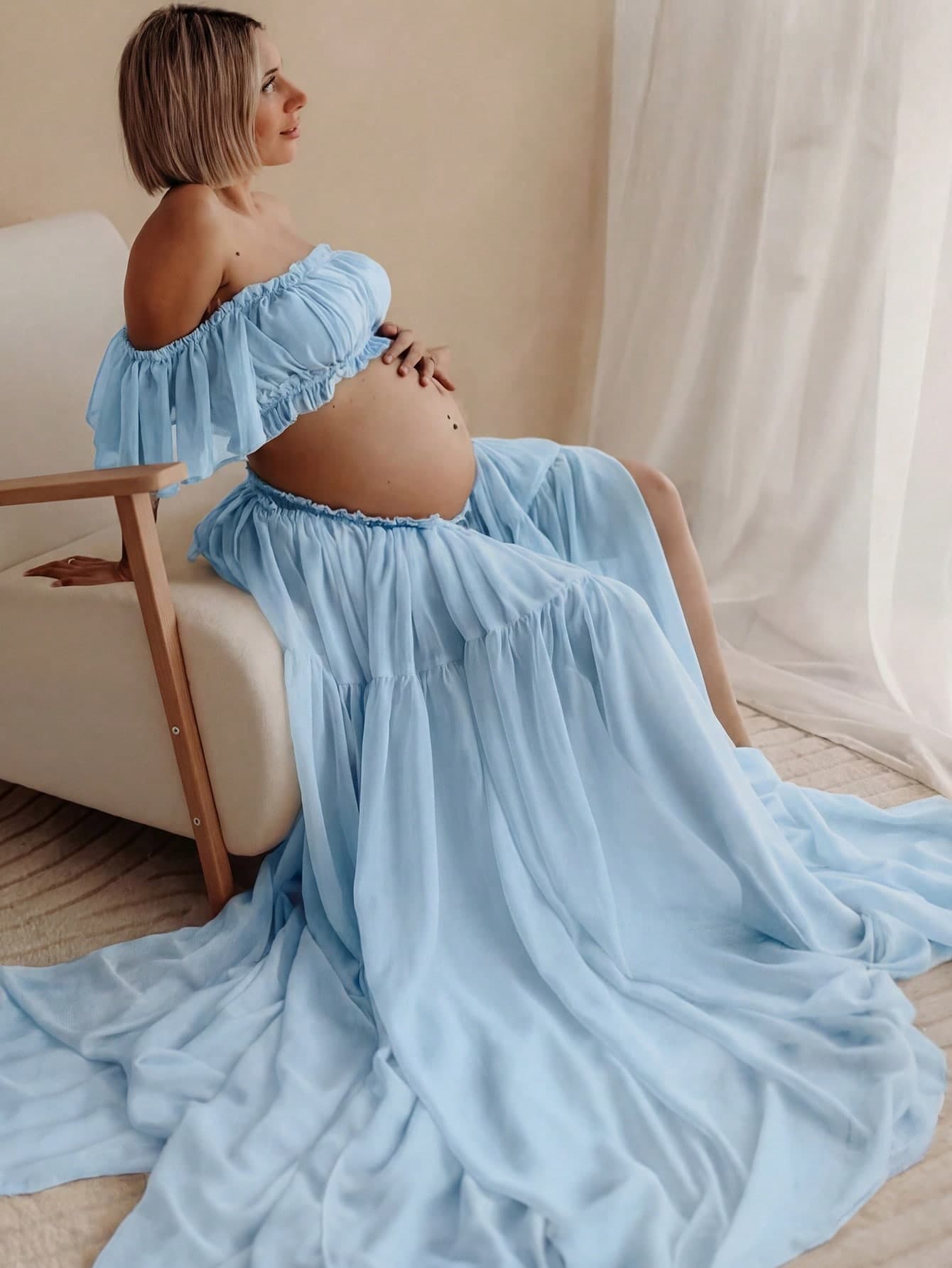 Maternity Sleeveless Ruched Dress, Chiffon Moderate Stretch Ruched Pleated Detail Front Slit Ruched Hem Maternity Photography Baby Shower Party Dress Spring