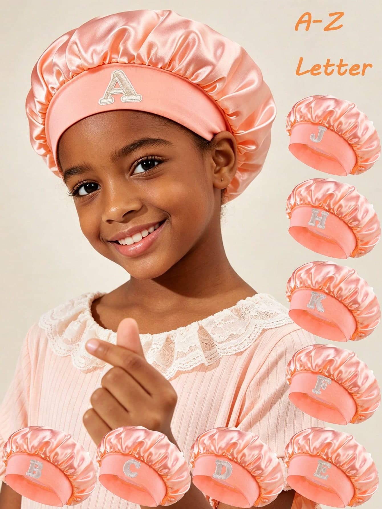 1pc Children's Satin Sleep Cap, A-Z Letter Design Soft Comfortable Hair Bonnet, Suitable For Girls, Reusable Curly Hair Care Night Cap Hair Wrap