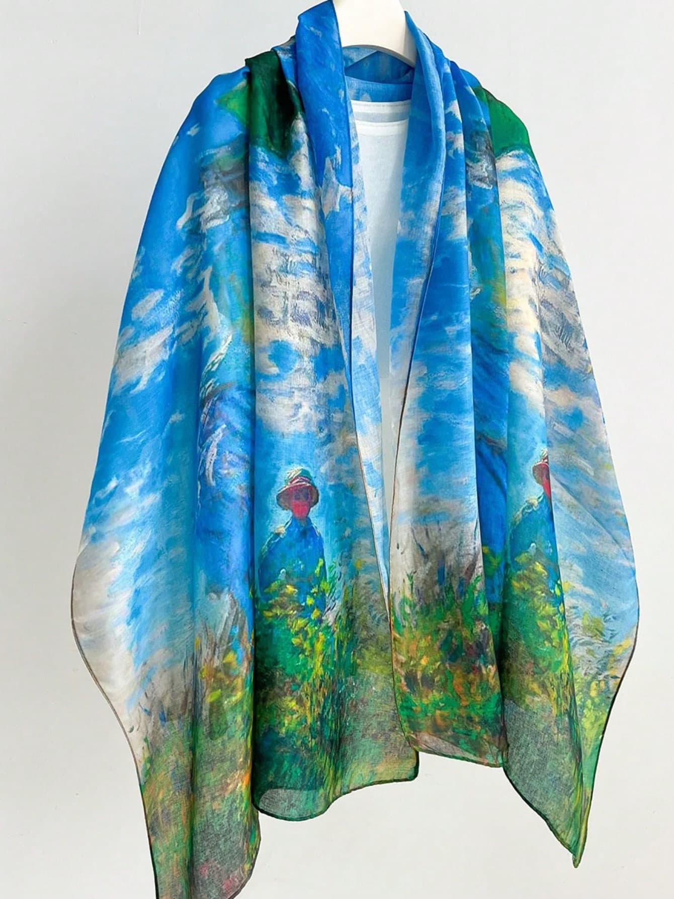 1pc 2026 Spring/Summer French New Fashion High-End Lightweight Ink Print Scarf Long Shawl Silk Scarf Women's Thin Fashion Versatile Floral Print Shawl Scarf Suitable For Holiday Gifts, Travel, Walking, Beach Photos, Street Shopping And Multiple Occasions