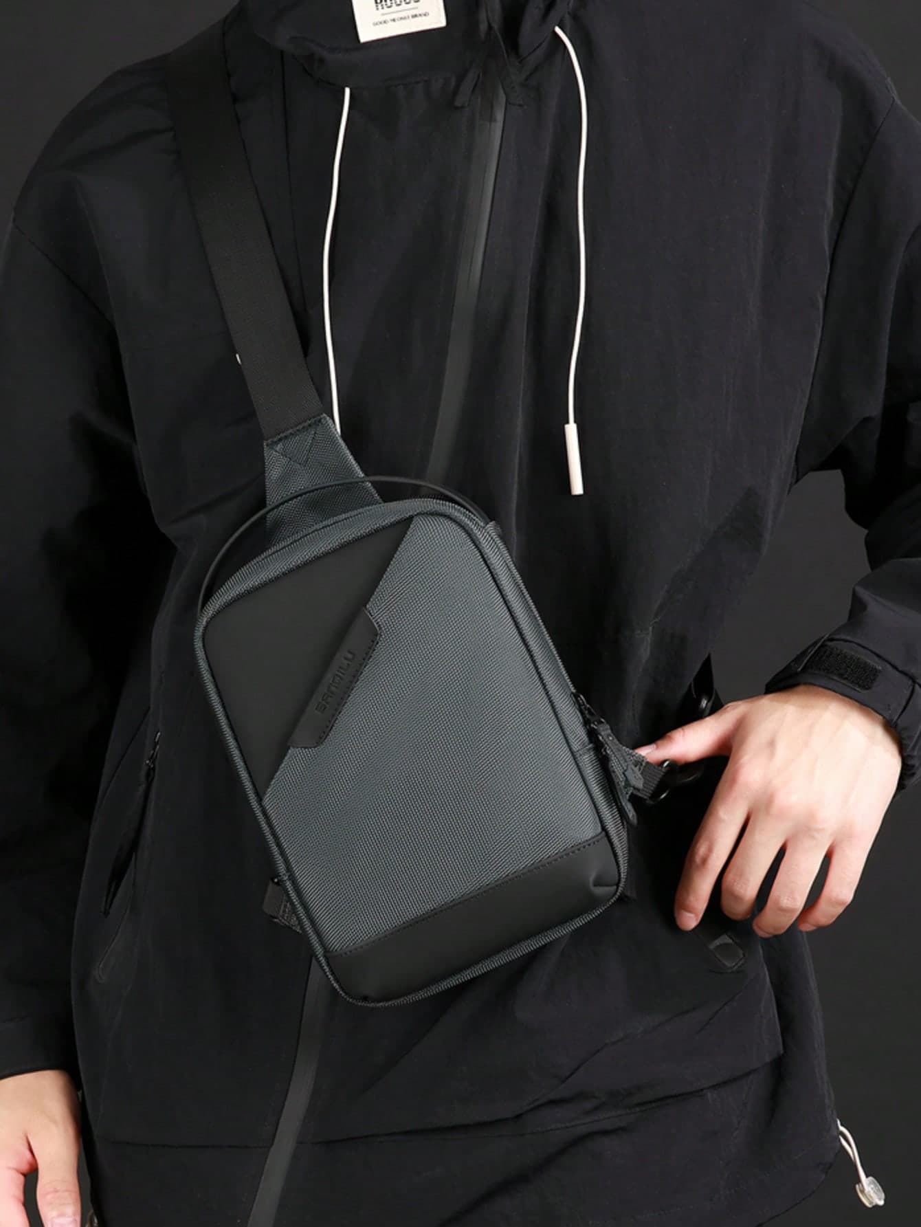 1pc Men's Chest Bag New Korean Style Minimalist Commuter Crossbody Bag Sports Casual Shoulder Bag