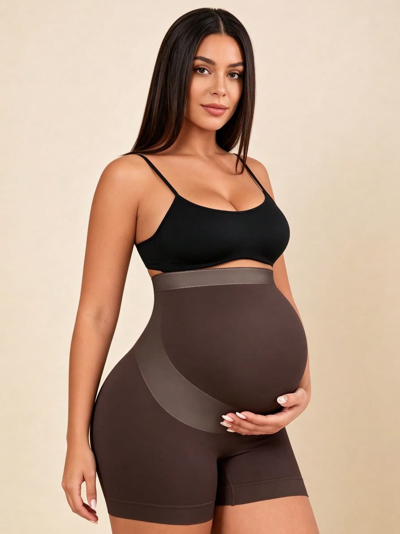 Hart & Haze Maternity High Waist Elastic Belly Support Shorts, With Expandable Belly Panel, Yoga Activewear, Christmas Edition