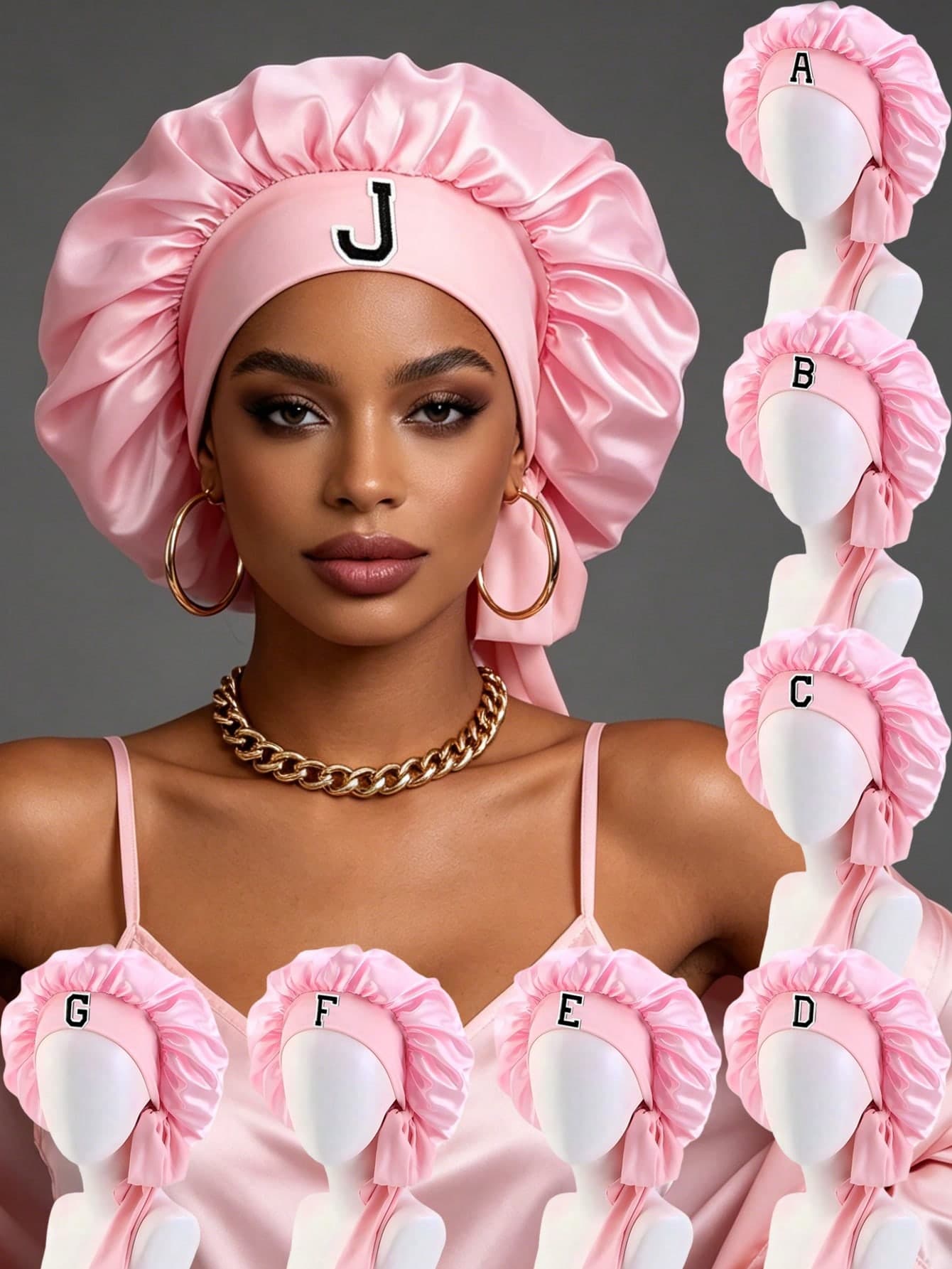 1pc A-Z Letter Silk Sleep Cap, Women's Satin Night Cap, Curly Hair Wrap Cap With Adjustable Tie