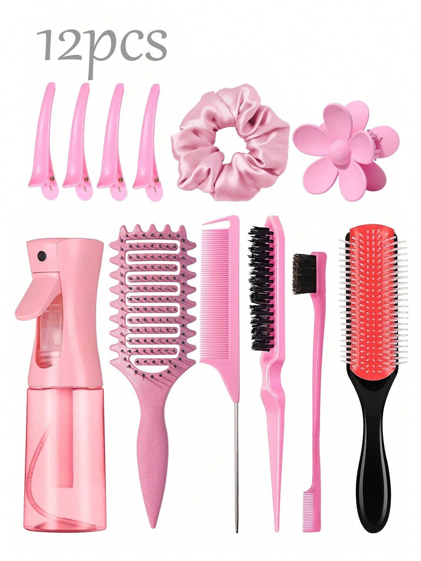 12/11/6/5/4/2pcs Unisex Hair Styling Comb Set (New Upgraded Curling & Styling Comb, 9-Row Nylon Air Cushion Styling Comb, Volumizing Comb, Tail Comb, Edge Comb, Spray Bottle, 4 Alligator Hair Clips, Flower Hair Clip, Hair Styling Comb Set)