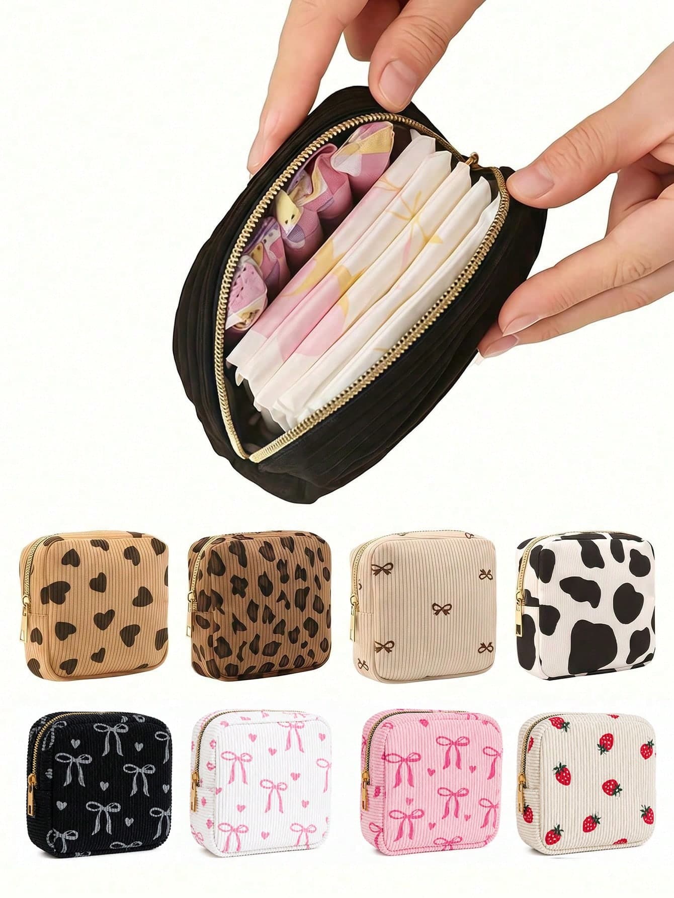 Portable Period Bag With Zipper Menstrual Pad Tampon Holder Versatile Makeup Bag Cruise Room Back To School Travel Essentials Accessories Women Gift