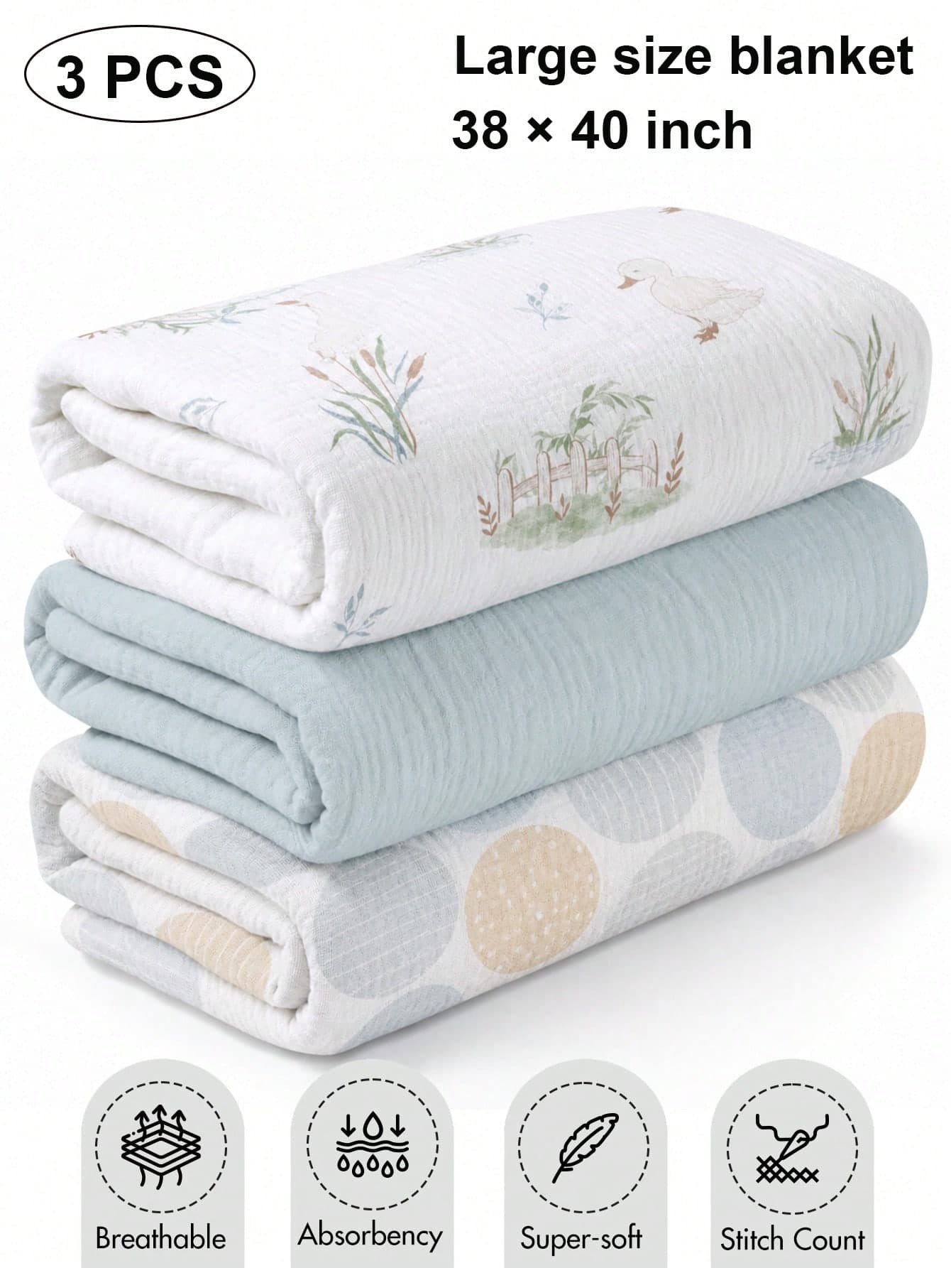 3pcs/Set Fine Cotton Swaddle Blankets, Breathable Soft Newborn Receiving Blankets, Swaddle Wrap Burp Cloths, Baby Baptism Essentials, Toddler Gifts