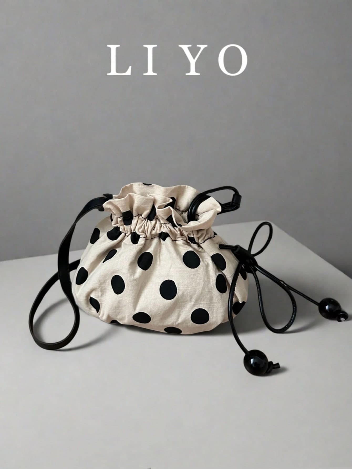 Polka Dot Women's Bag, Fashion Drawstring Bucket Bag, Elegant Versatile Shoulder Crossbody Bag