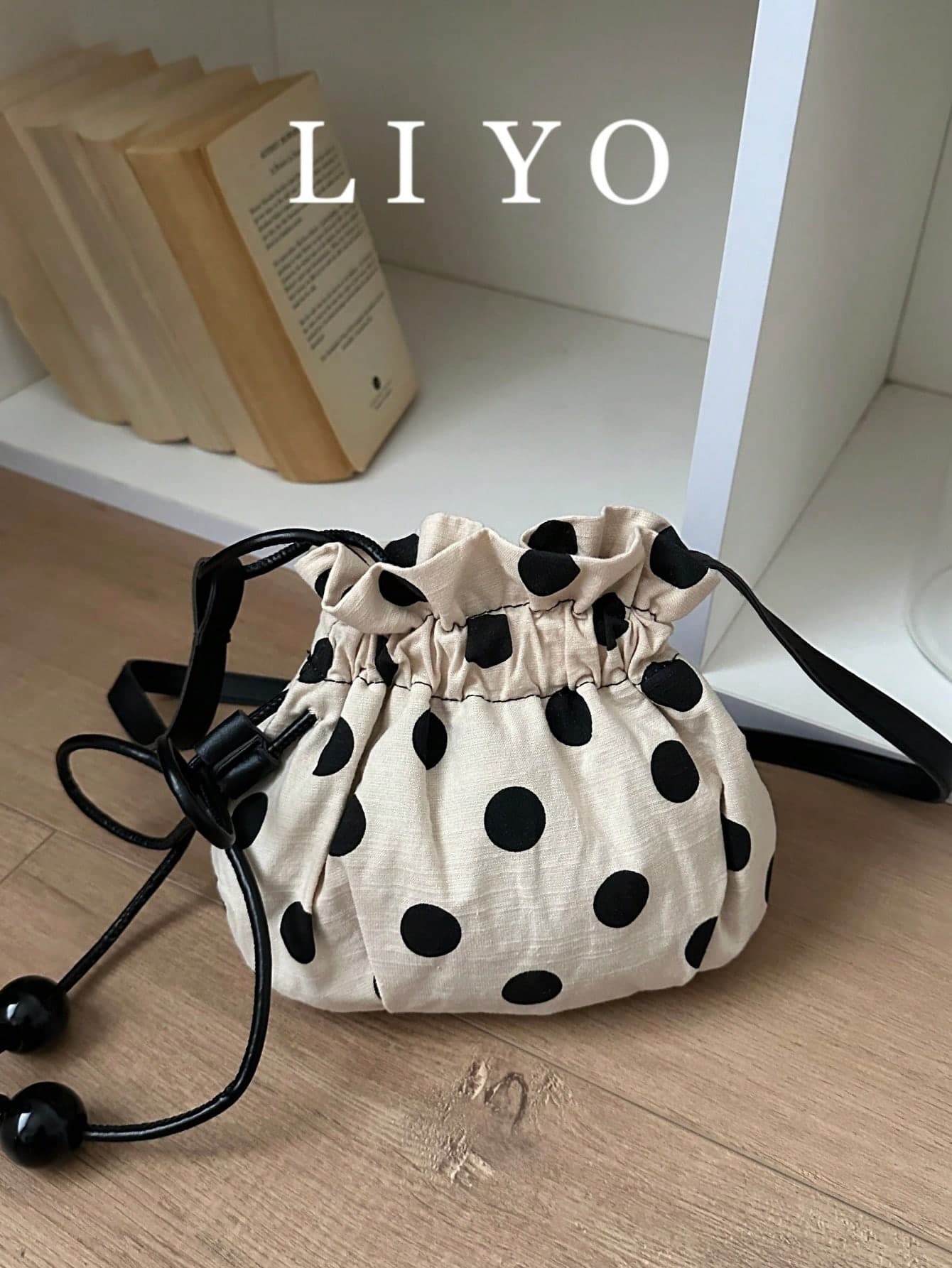 Polka Dot Women's Bag, Fashion Drawstring Pleated Bucket Bag, Shoulder Crossbody Bag