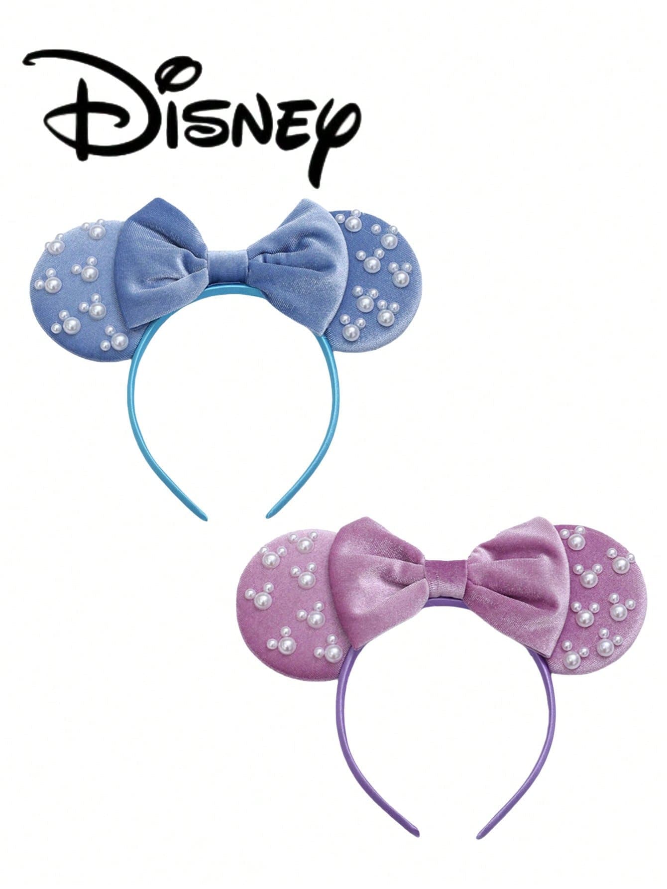 1pc Disney Mickey Blue Pearl Sequin Headband, Mickey Purple Pearl Sequin Headband - Holiday Party Headband, Head Accessory, Fun Photo Prop, Amusement Park Accessory, Suitable For Birthday Party And Valentine's Day Event, With Bow Cute Cartoon Hair Accessory, Princess Costume Accessory, Suitable For Disney Fans