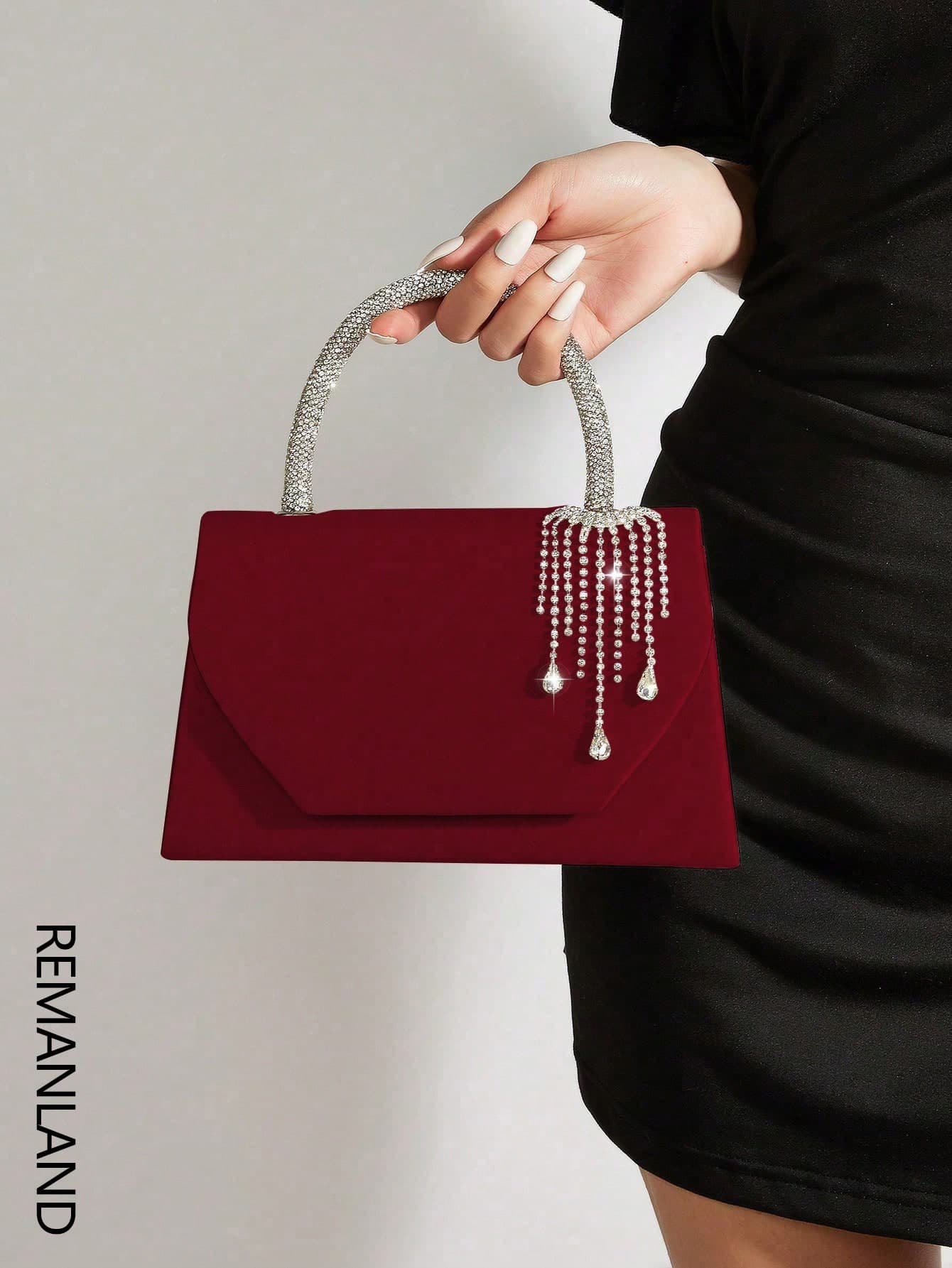 REMANLAND Shiny Evening Clutch, Elegant Fashion Envelope Bag, Rhinestone Decorated Handbag, Women's Wedding Party Ball Clutch