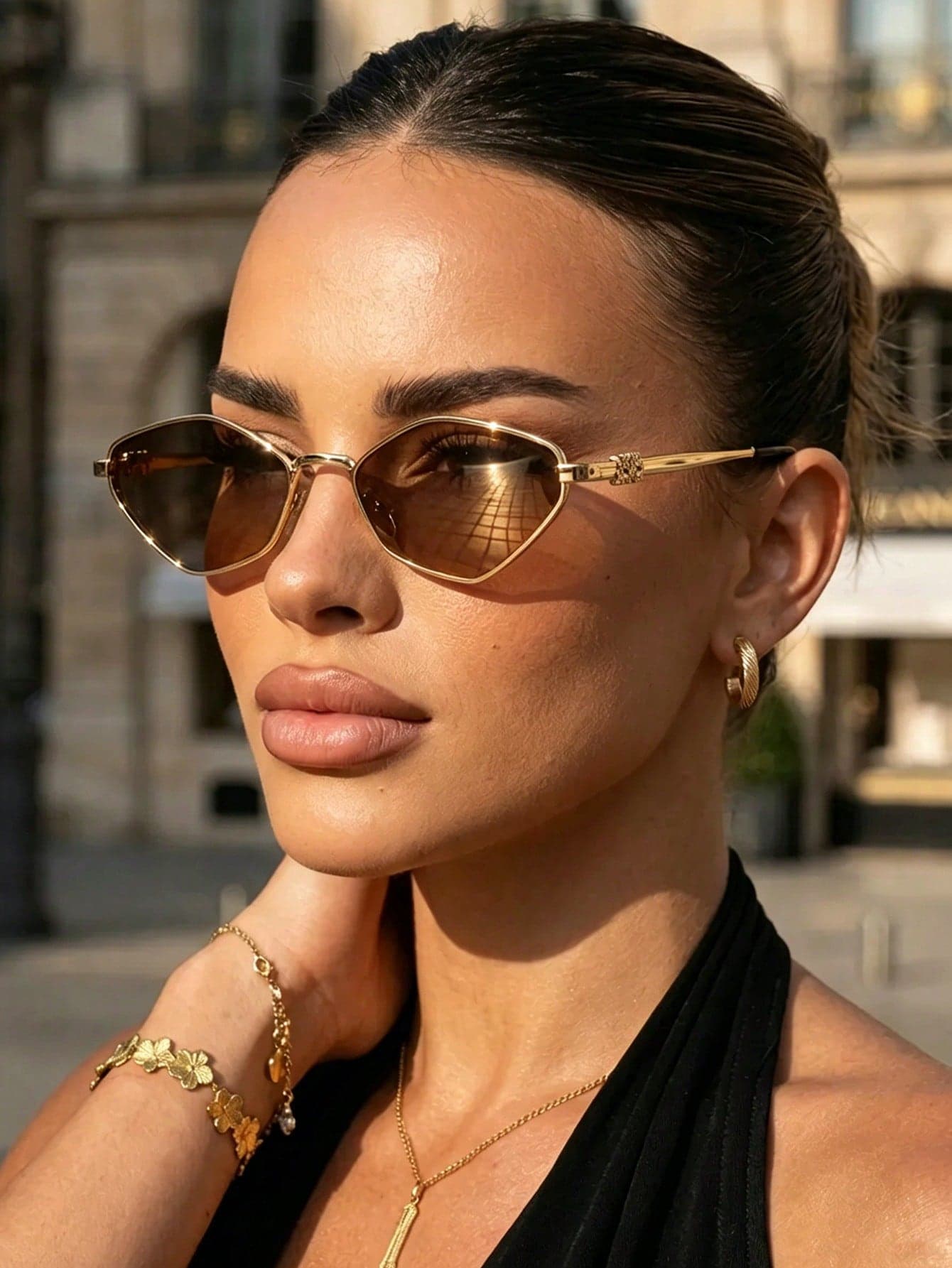 1PC Vintage Narrow Frame Asymmetrical Polygon Metal Frame Women's Fashion Glasses, INS Street Style Glasses, Women's Retro Metal Fashion Glasses, Summer Vacation Beach Accessory, Women's Outdoor Driving Glasses