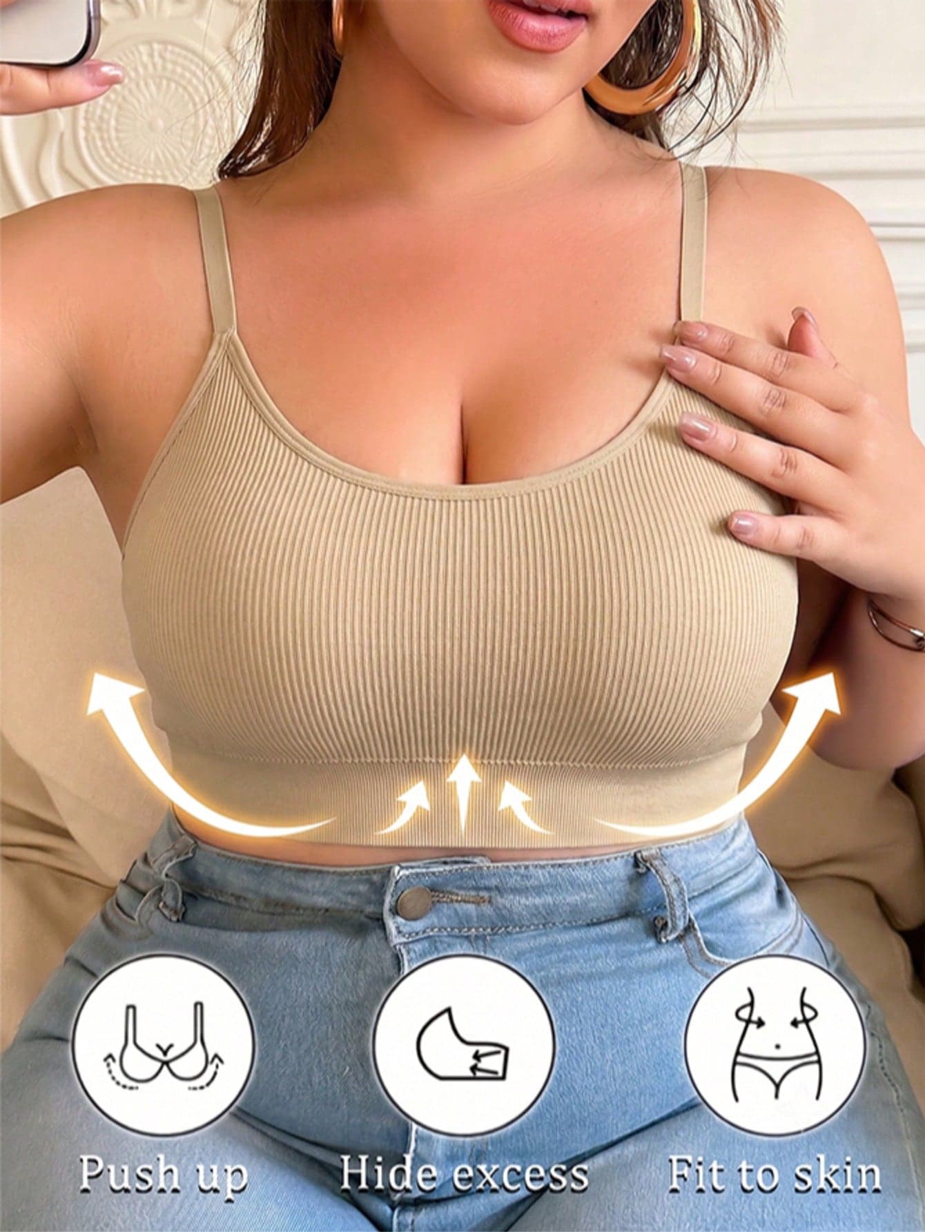 Oillpretty 1pc Women's Plus Size Seamless Wire-Free Push-Up Lift Support Bra With Adjustable Straps, Strong Coverage Concealing Excess Flesh, Skin-Friendly Sleep Innerwear, Minimalist Casual Autumn Daily Lingerie, Suitable For Daily Wear, Cycling, Light Exercise, Yoga, Dating, Halloween Party