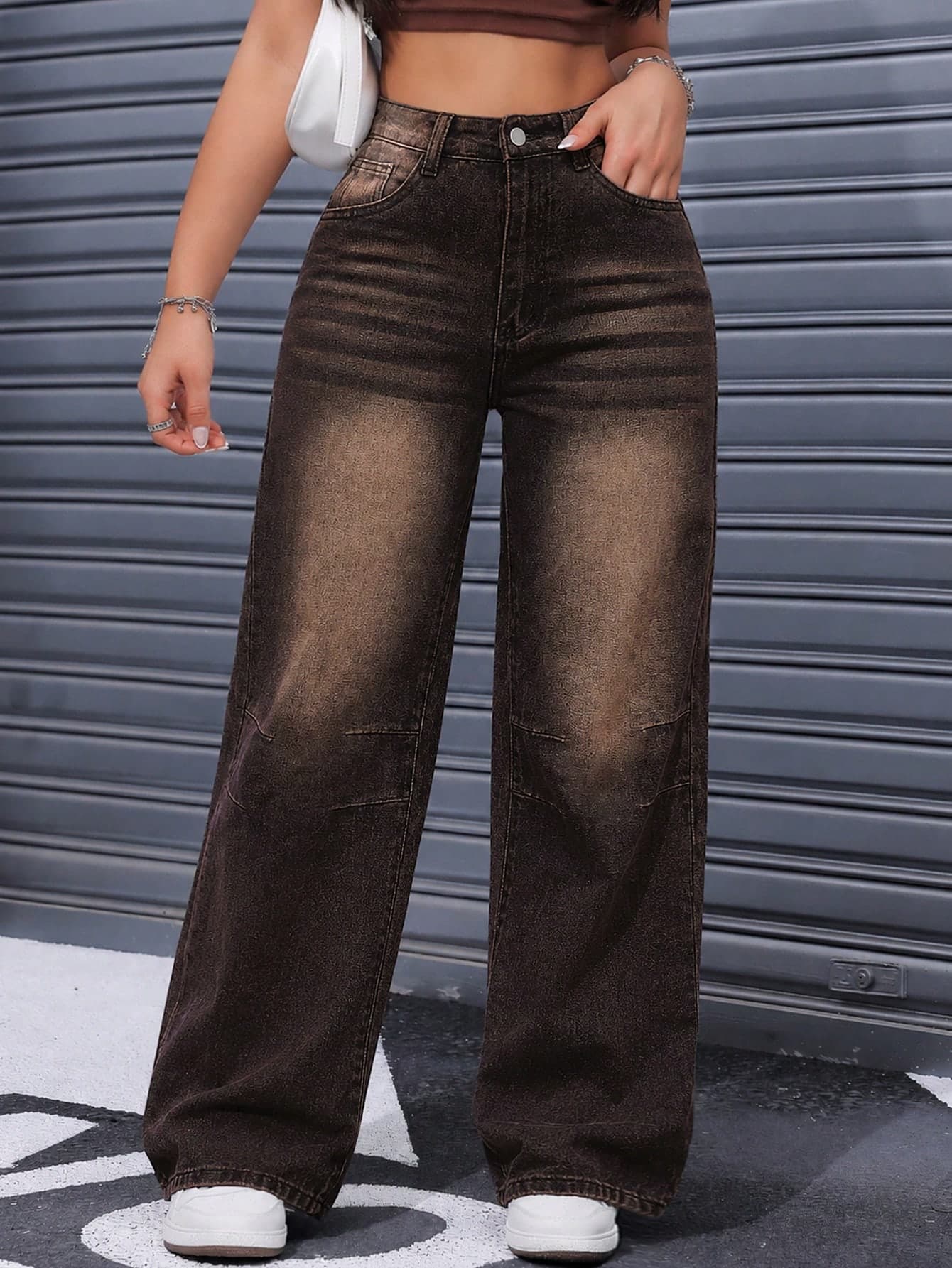 Women's Casual Black Straight Leg Jeans With Zipper Detail And Cargo Pockets, Long Length, Medium Stretch Fabric