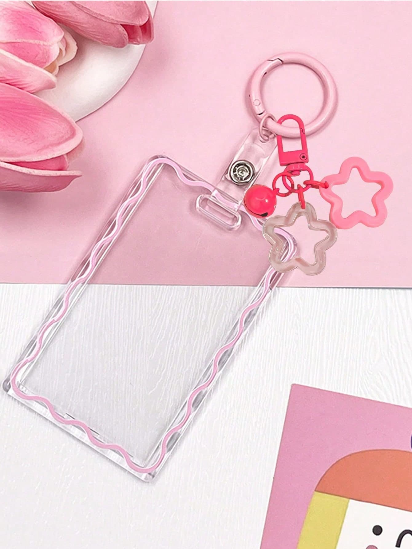 Transparent ID Card Holder With Star Bell Keychain, Durable And Stylish, Designed For Women. Made Of Playful And Practical Plastic Structure, Essential For Campus Life, Beautiful Design With Star Bell Buckle, Can Store ID Card, Bank Card, Bus Card And Keys, Essential ID Card Protector For Campus, Essential For Students, Practical And Fashionable, Fashionable Keychain, Suitable For ID Card, Credit Card, Bus Pass And Keys, Back To School Season, Graduation Season, Teacher's Day